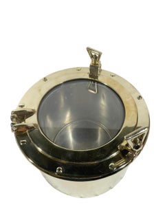 Mid Twentieth Century Brass Porthole Ice Bucket with Aluminum Liner