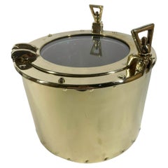 Mid Twentieth Century Brass Porthole Ice Bucket with Aluminum Liner
