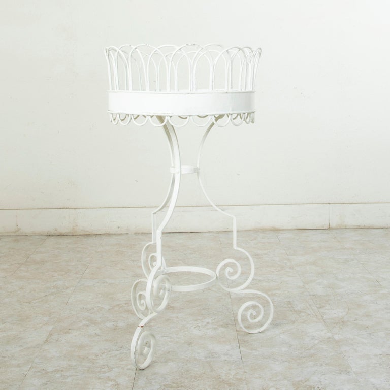 Mid-20th Century French Iron White Painted Plant Stand or Jardinière In Good Condition For Sale In Fayetteville, AR