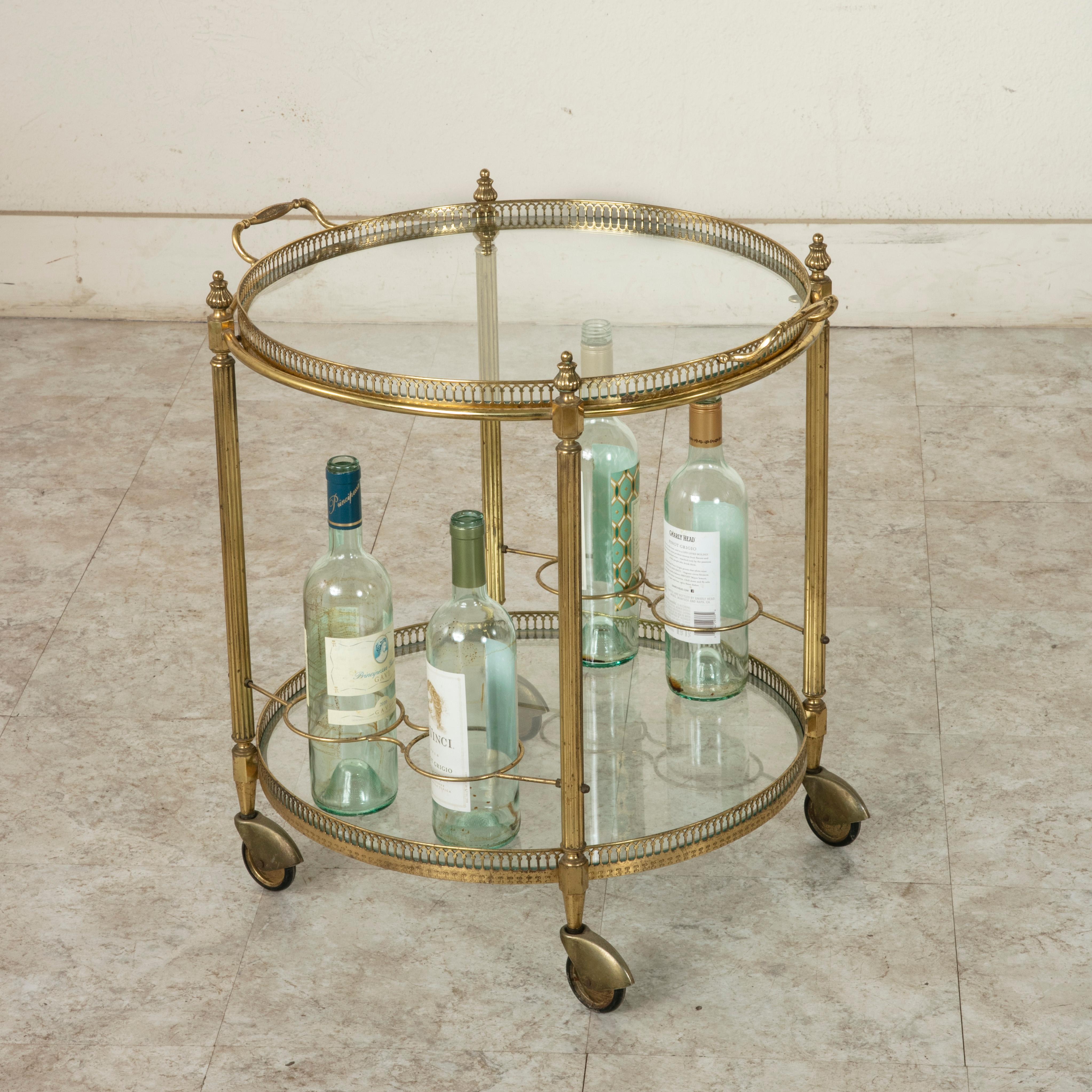 Mid-20th Century French Louis XVI Style Brass and Glass Bar Cart 7