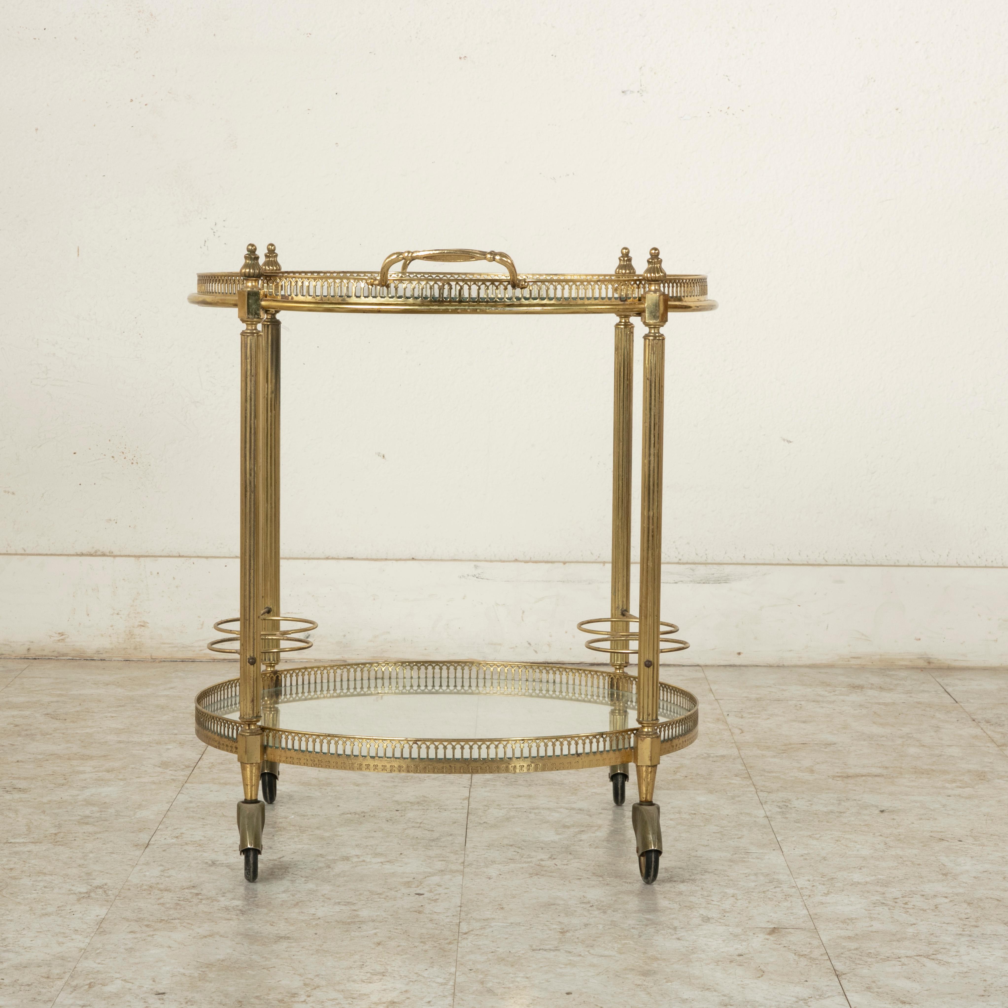 Mid-20th Century French Louis XVI Style Brass and Glass Bar Cart In Good Condition In Fayetteville, AR