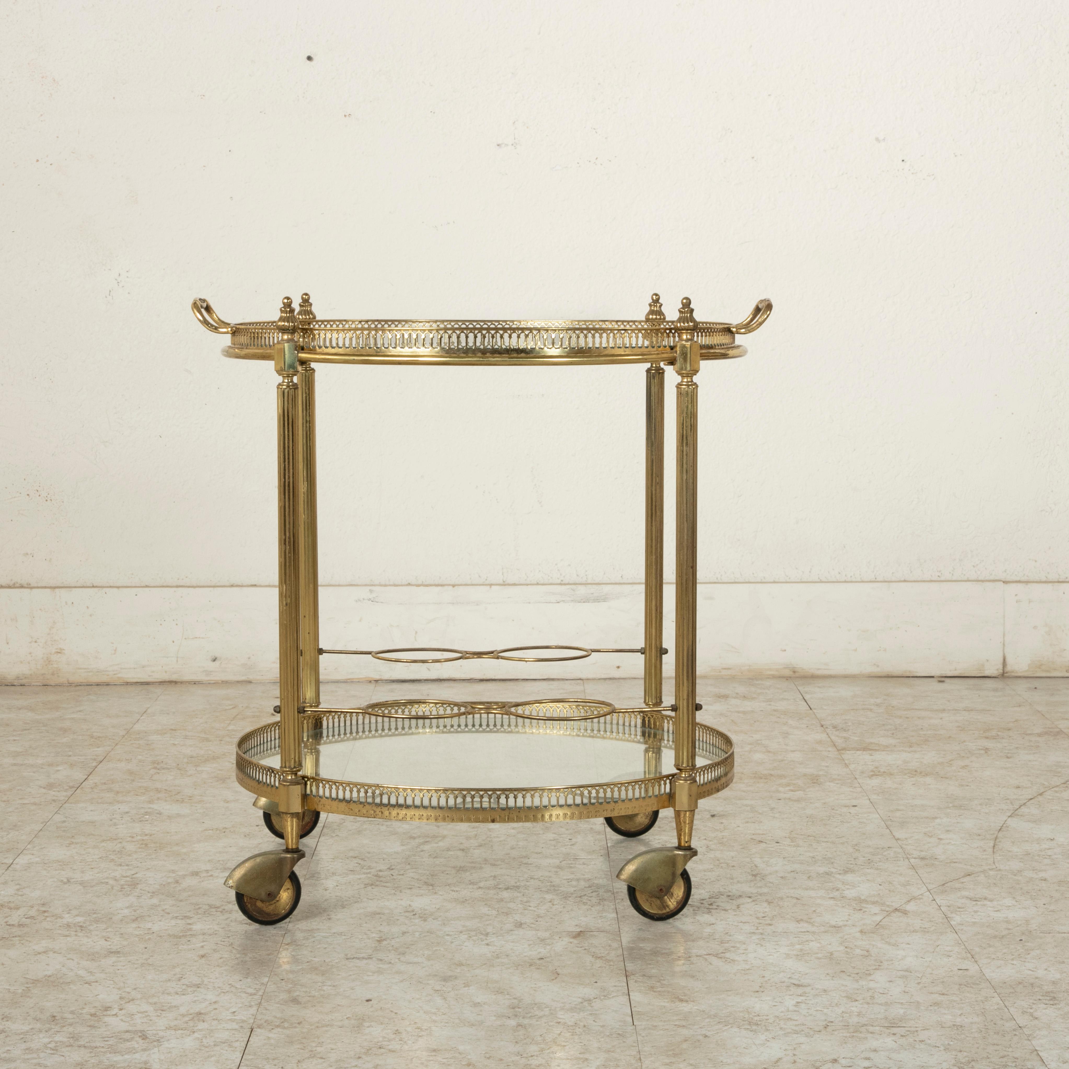 Mid-20th Century French Louis XVI Style Brass and Glass Bar Cart 1