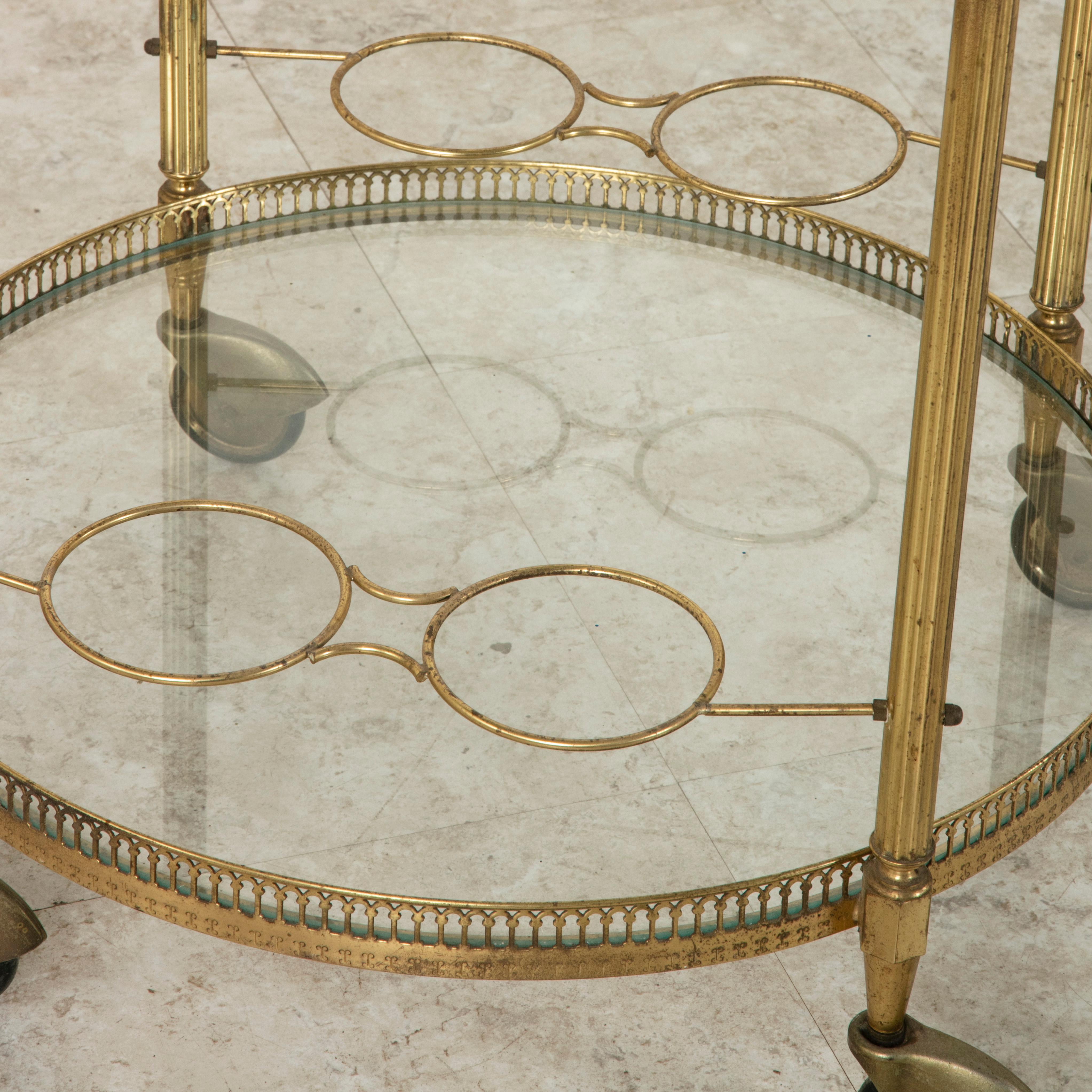 Mid-20th Century French Louis XVI Style Brass and Glass Bar Cart 4
