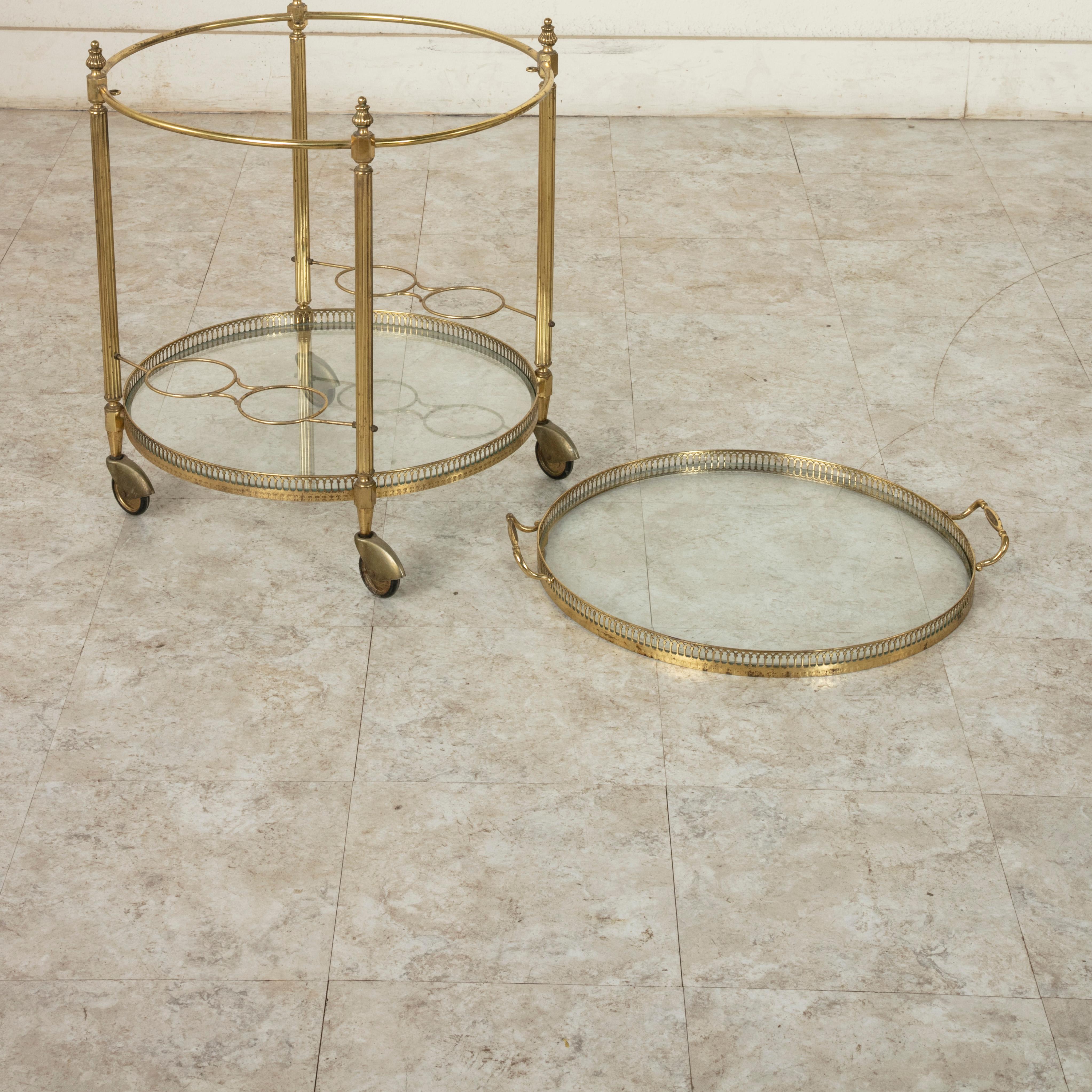 Mid-20th Century French Louis XVI Style Brass and Glass Bar Cart 6