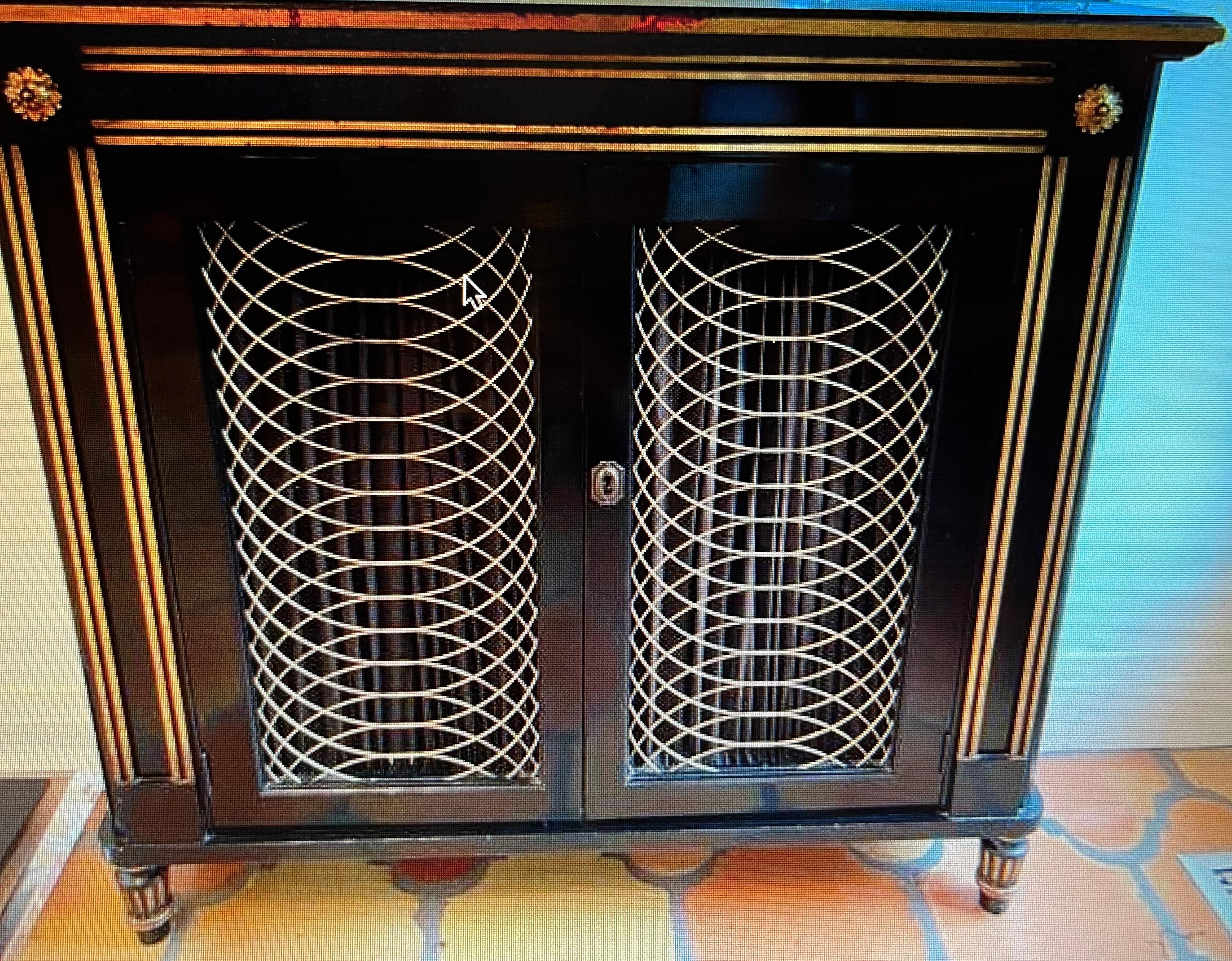 Mid Twentieth Century French Style Ebonized Cabinet with Gilt Accents 1