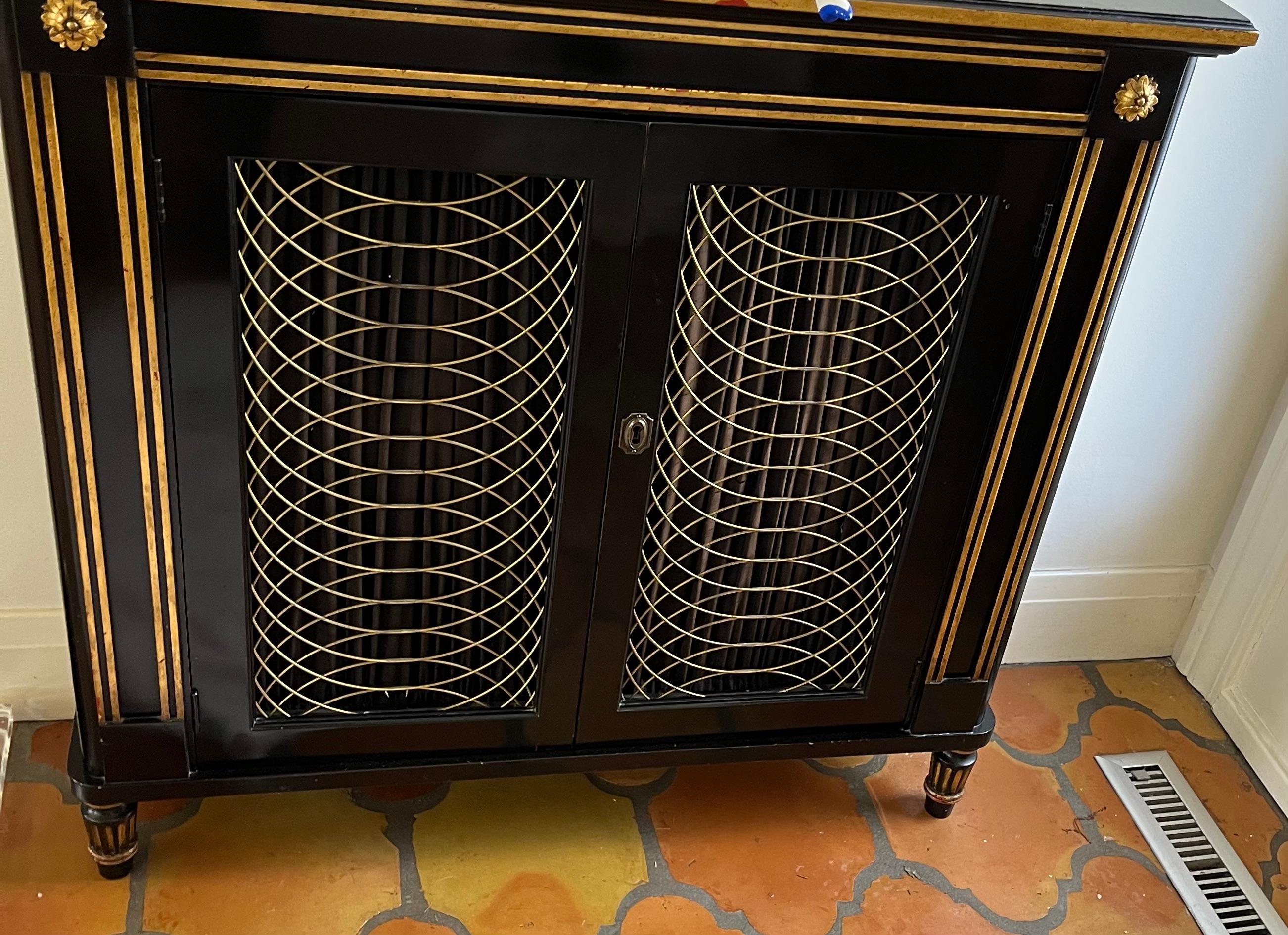 Mid Twentieth Century French Style Ebonized Cabinet with Gilt Accents 2