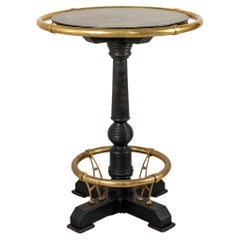 Vintage Mid-Twentieth Century French Wooden and Brass Brasserie, Cafe Table