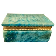 Vintage Mid-Twentieth Century Italian Teal Hinged Alabaster Box