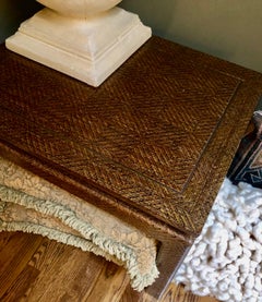 Mid Twentieth Century Woven Raffia Side Table with Brass Inlay