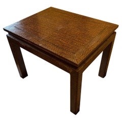Mid Twentieth Century Woven Raffia Side Table with Brass Inlay