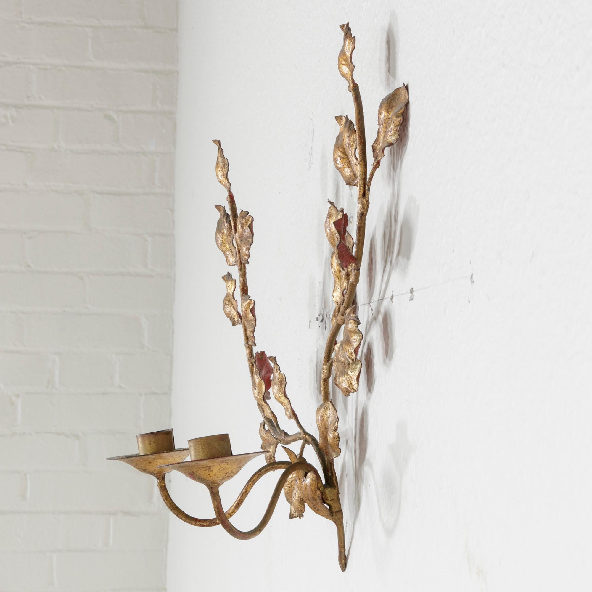 Mid-Twentieth Century French Gilt Metal Wall Sconce for Two Candles For Sale 2
