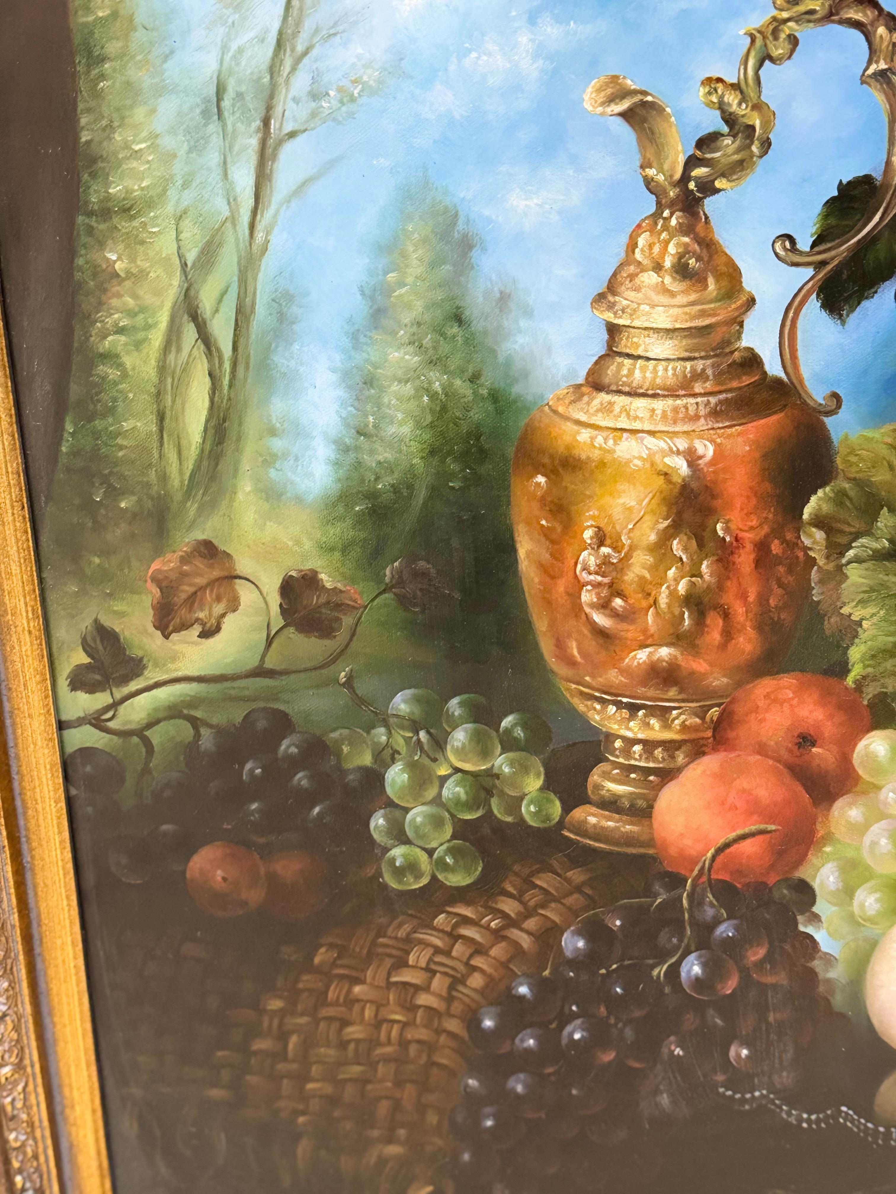 Nature morte à l'huile encadrée du milieu du 20e siècle, fruits sur une table en vente 7