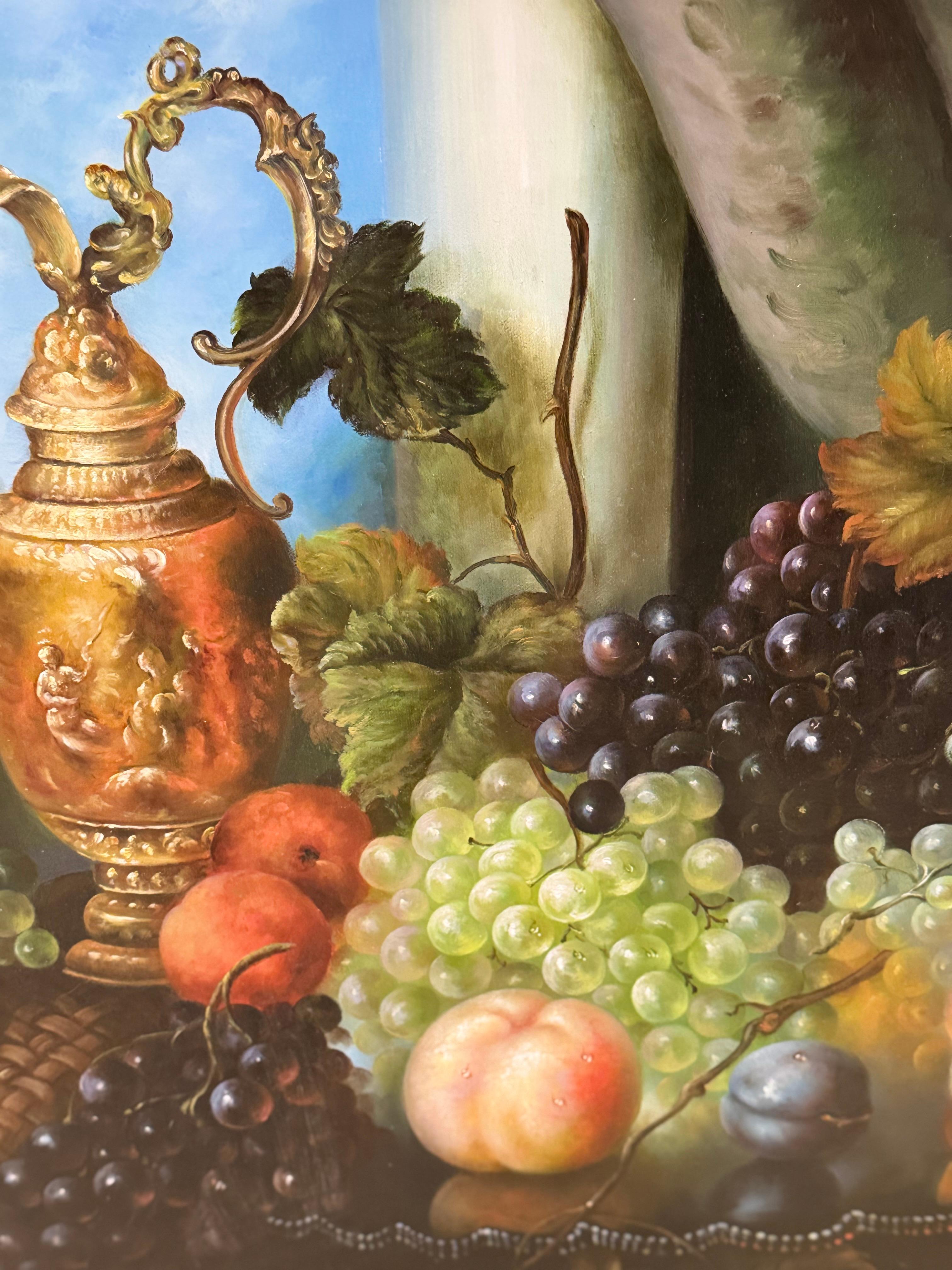 Nature morte à l'huile encadrée du milieu du 20e siècle, fruits sur une table en vente 8
