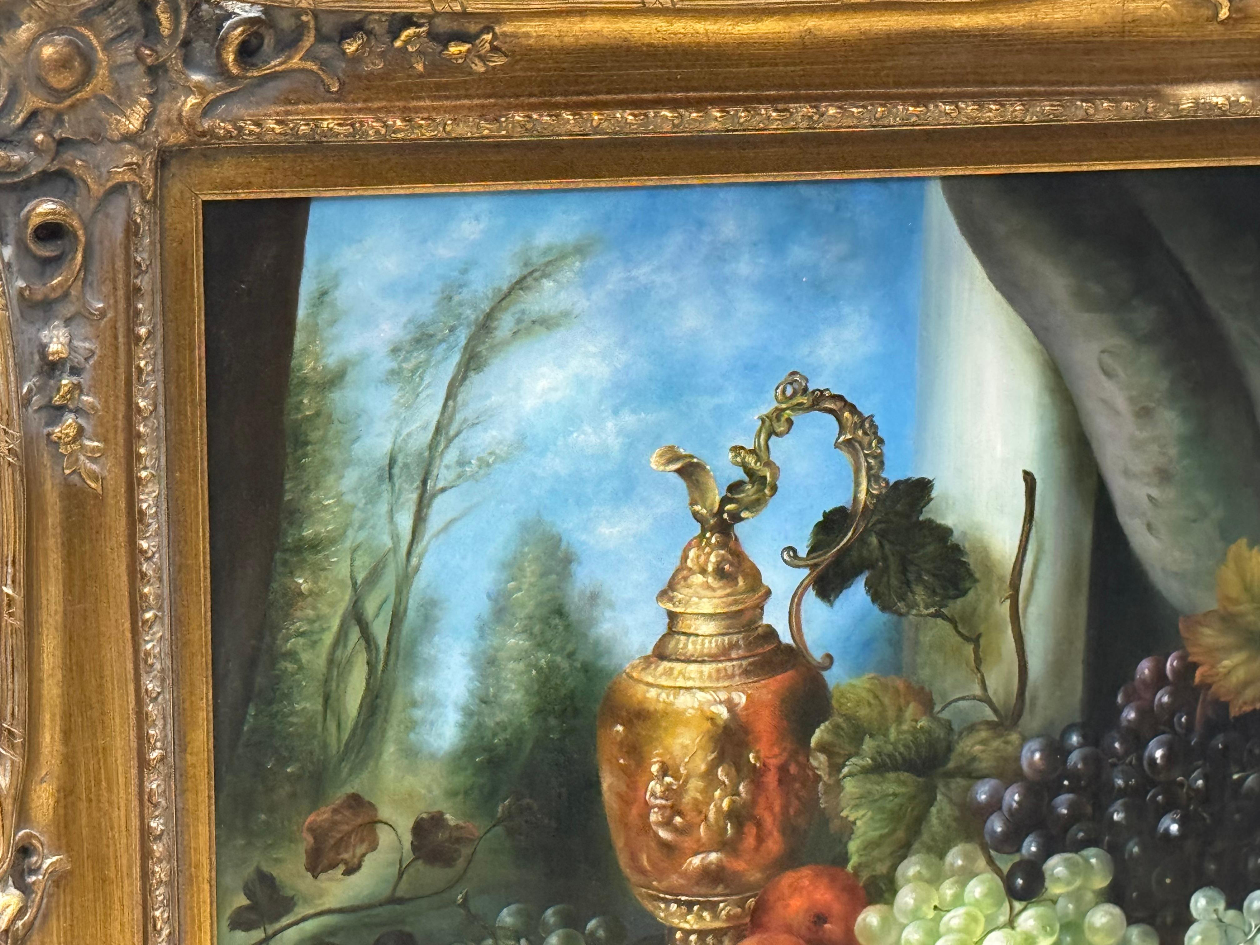 Nature morte à l'huile encadrée du milieu du 20e siècle, fruits sur une table en vente 9
