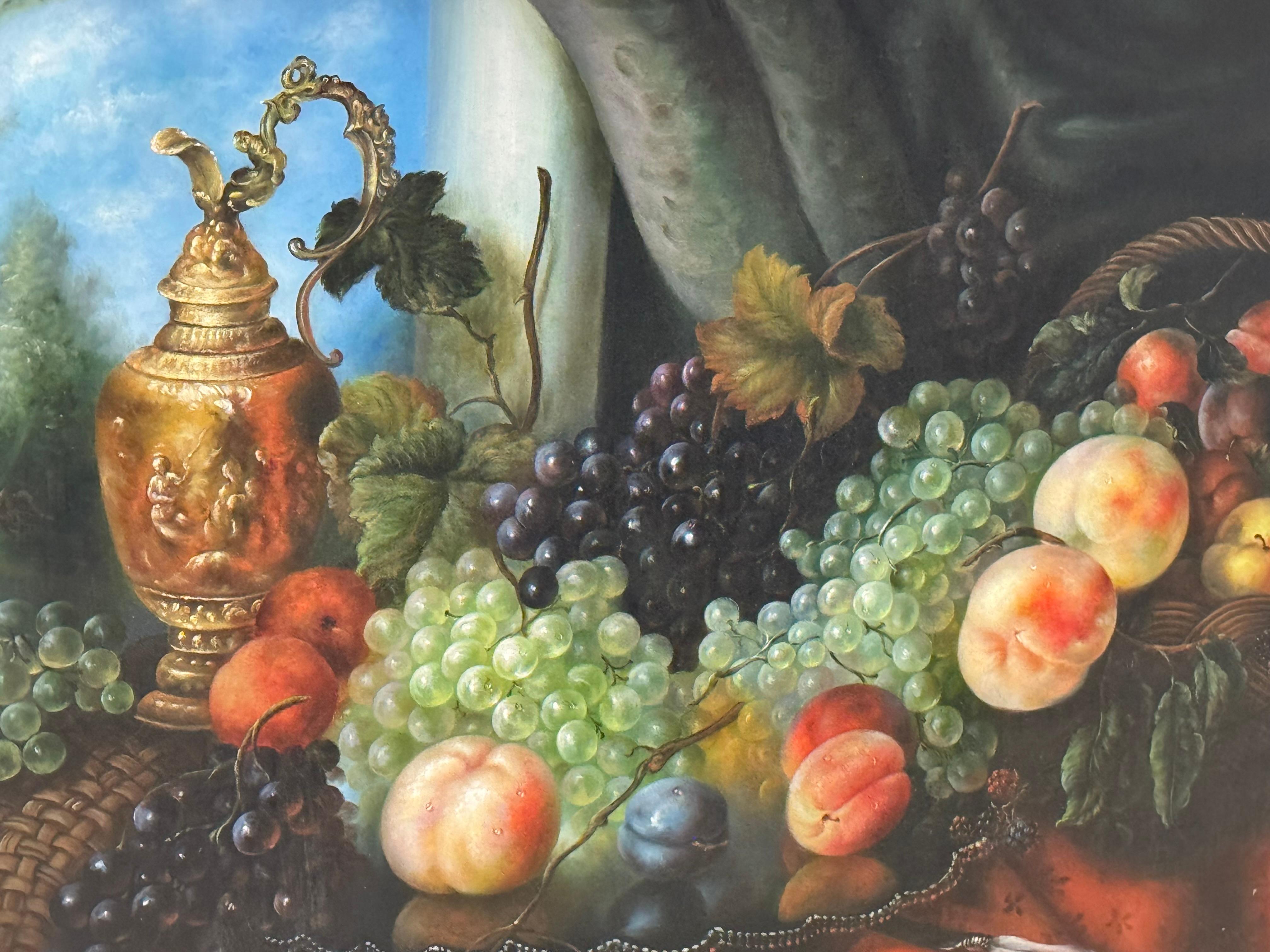 Nature morte à l'huile encadrée du milieu du 20e siècle, fruits sur une table en vente 10