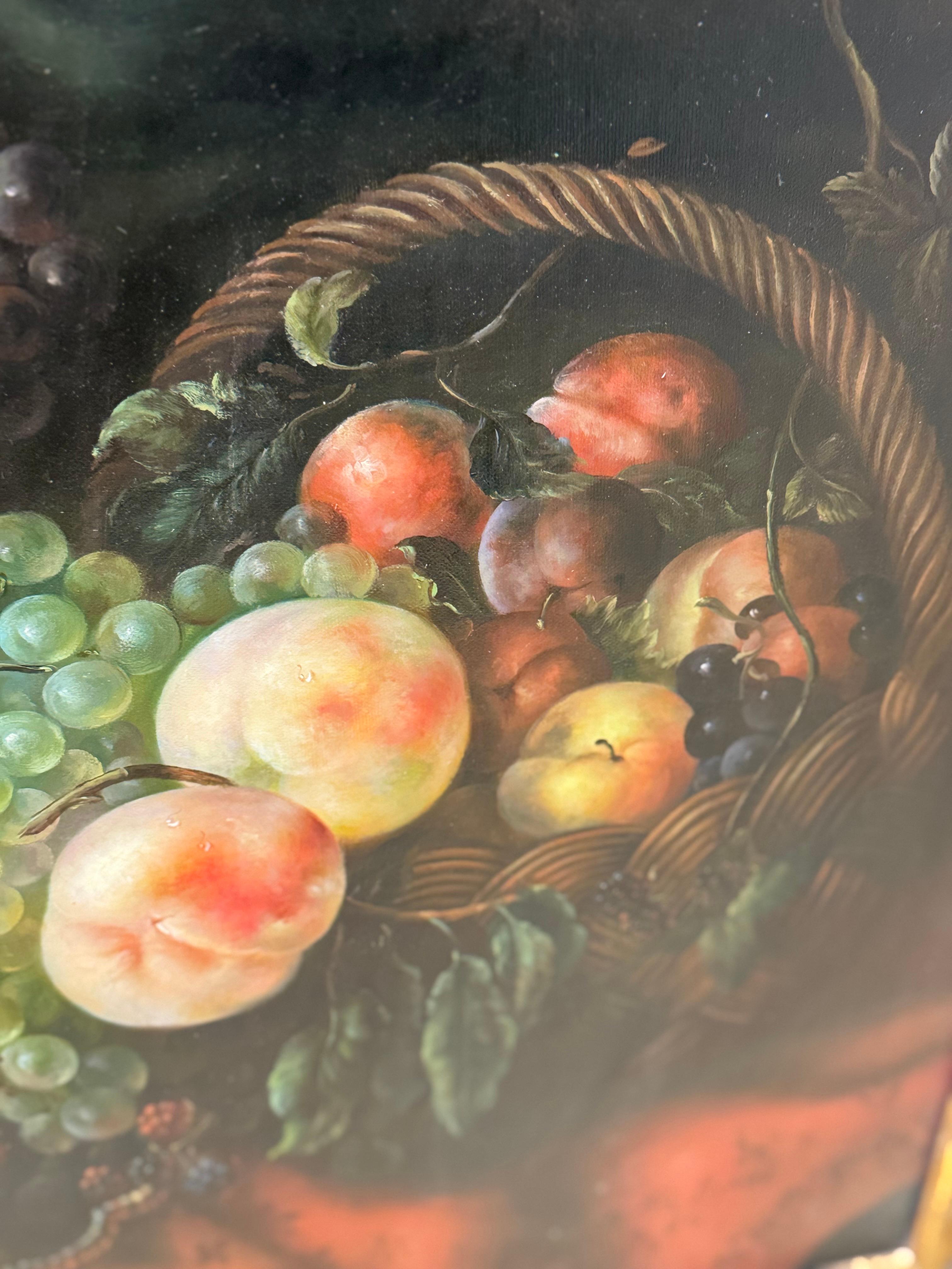 20ième siècle Nature morte à l'huile encadrée du milieu du 20e siècle, fruits sur une table en vente