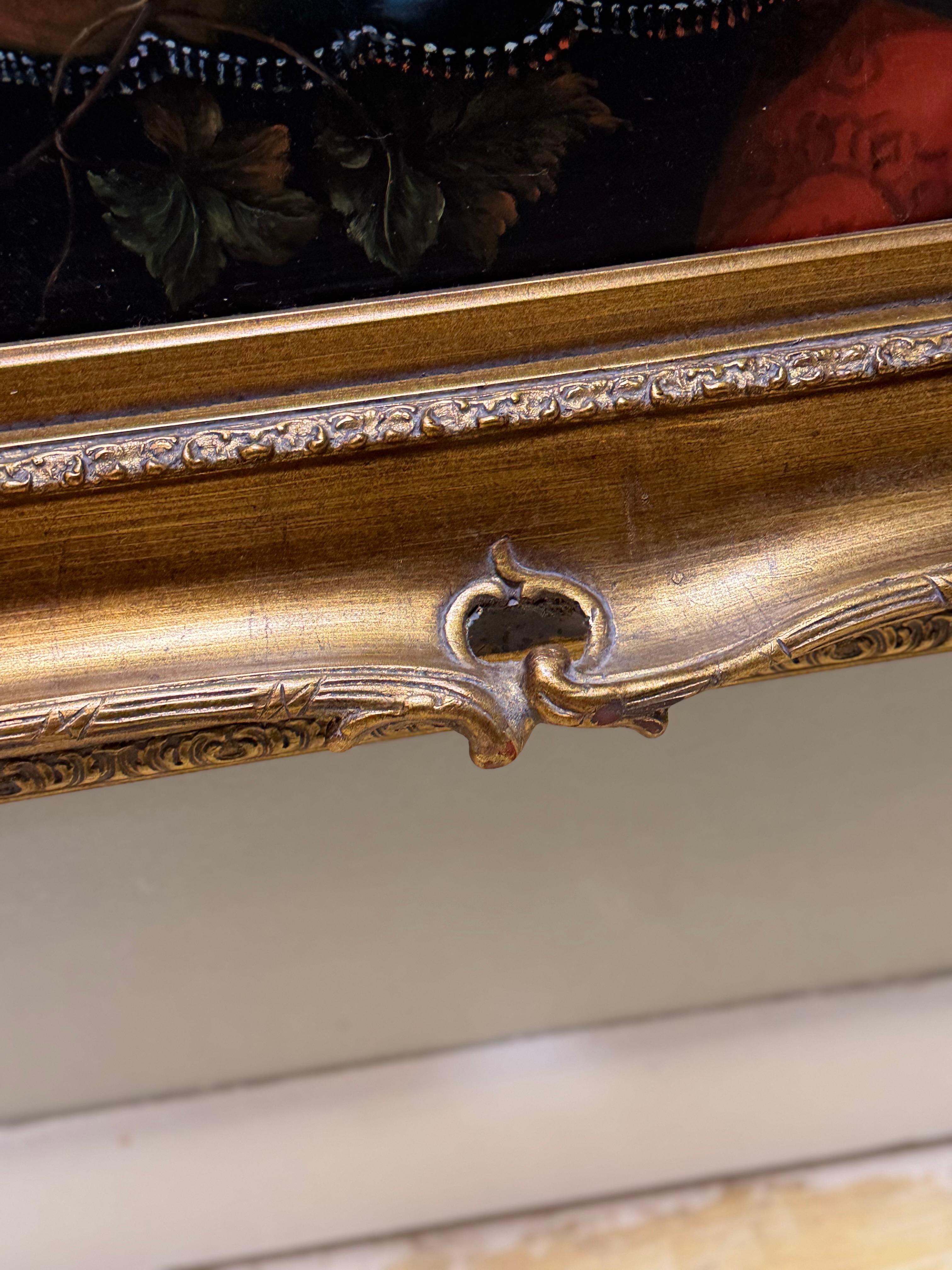 Toile Nature morte à l'huile encadrée du milieu du 20e siècle, fruits sur une table en vente