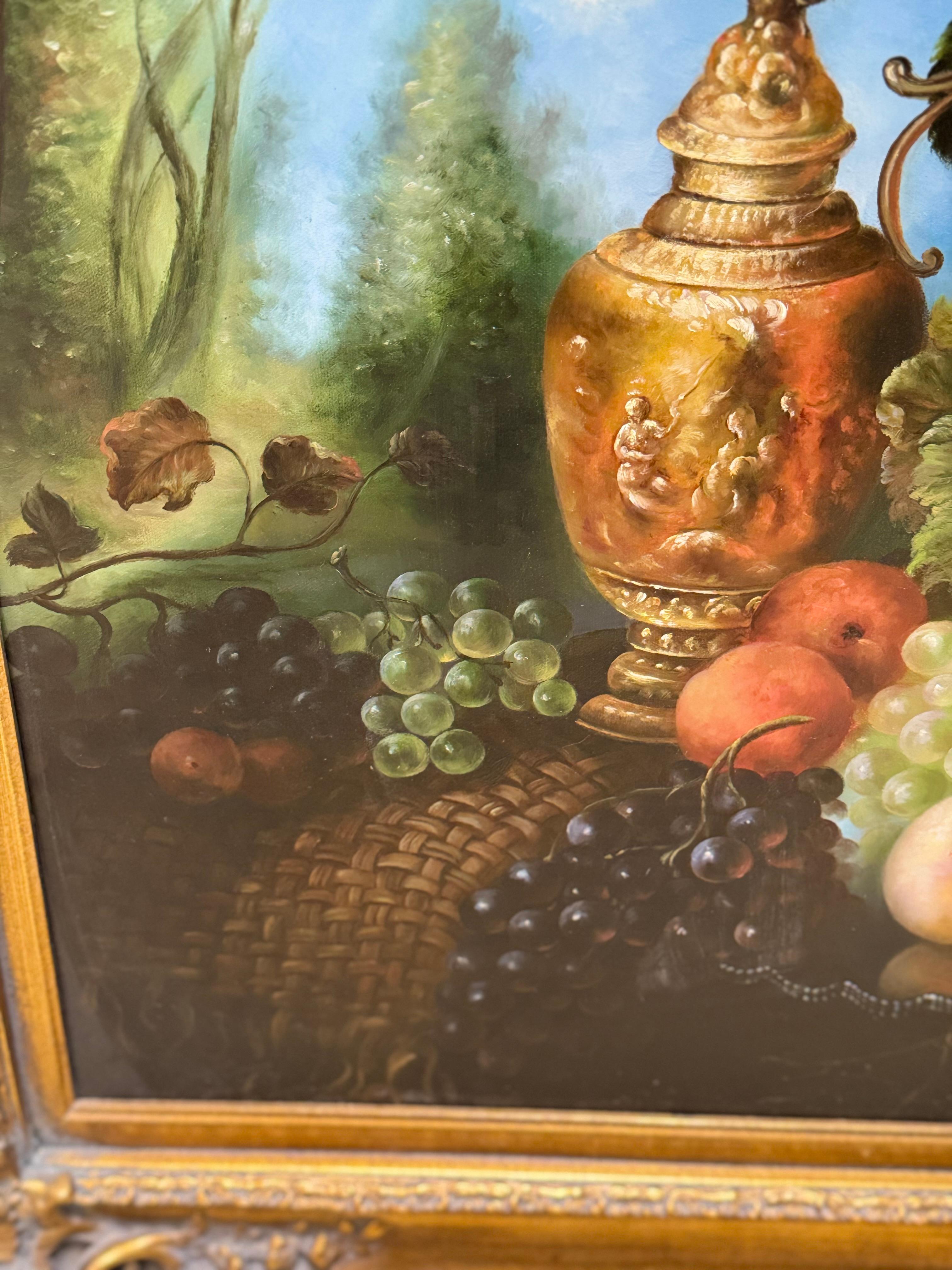 Nature morte à l'huile encadrée du milieu du 20e siècle, fruits sur une table en vente 2