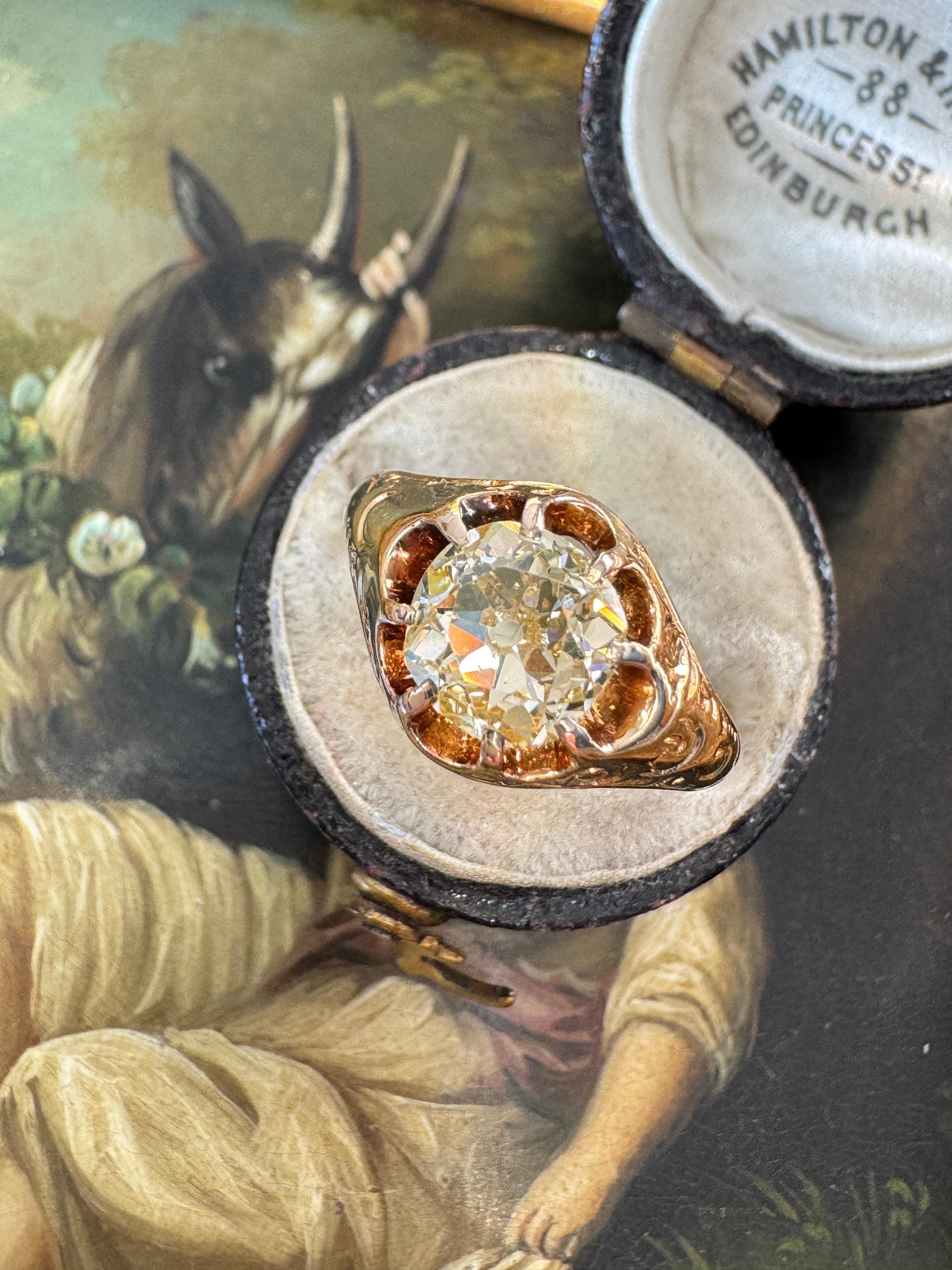 Mid-Victorian 1,15 Karat Diamant-Gürtelring mit alteuropäischem Minenschliff (Viktorianisch)