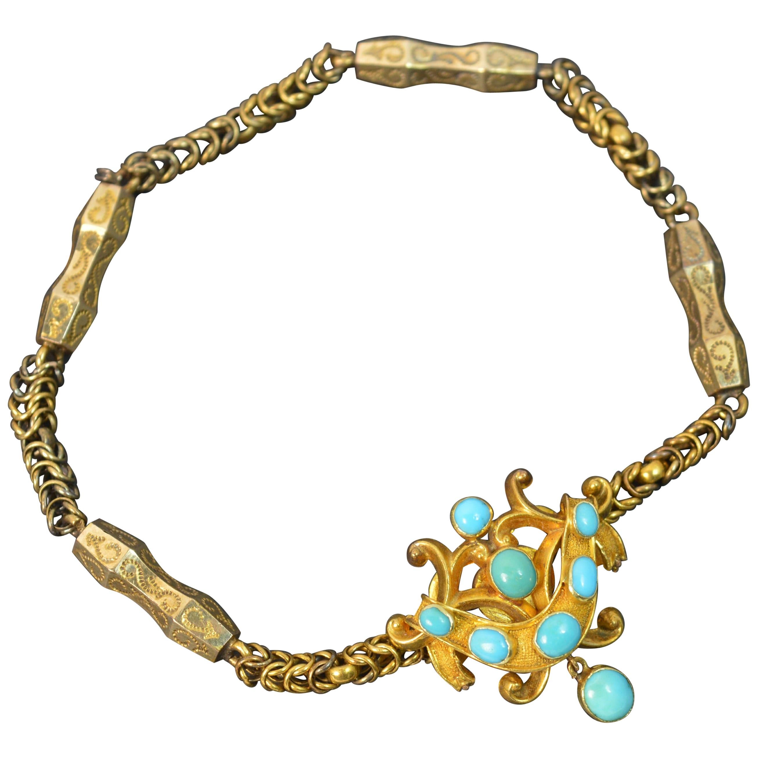 Mid-Victorian 15 Carat Gold and Turquoise Fancy Snake Bracelet
