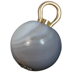 Mid-Victorian 15 Carat Gold Banded Agate Sphere with Old Cut Diamond Pendant