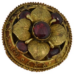 Mid Victorian 15 Karat Gold and Garnet Cabochon Brooch