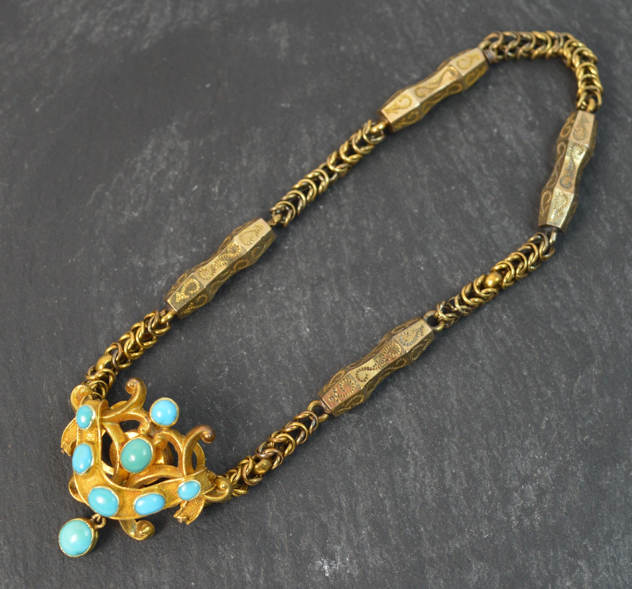 Mid-Victorian 15 Carat Gold and Turquoise Fancy Snake Bracelet 6