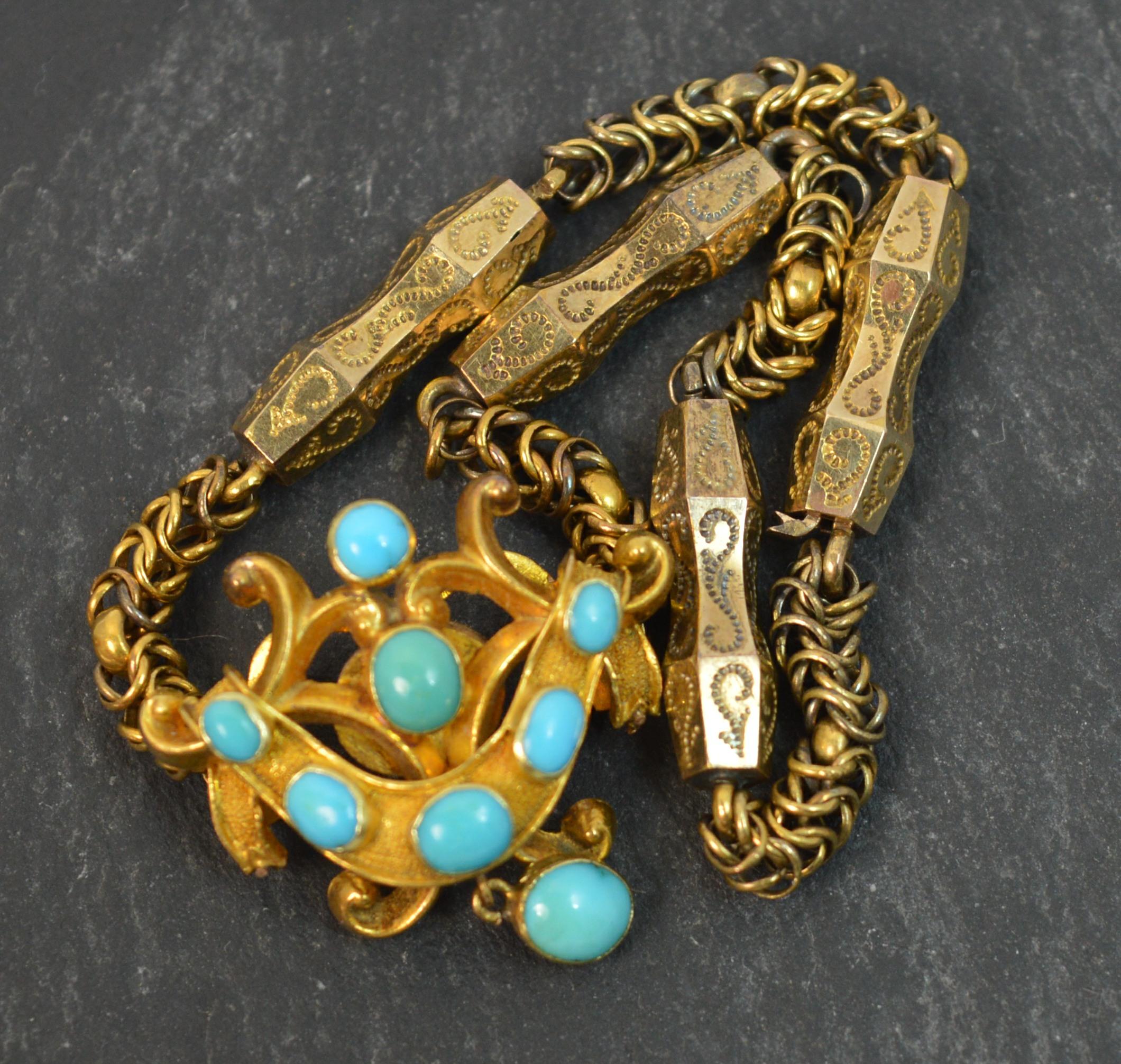 Mid-Victorian 15 Carat Gold and Turquoise Fancy Snake Bracelet 7