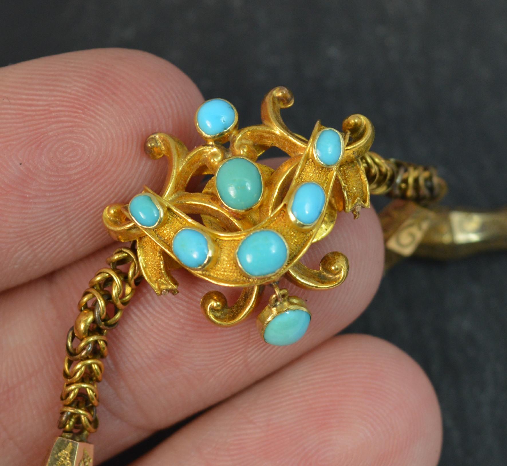 Mid-Victorian 15 Carat Gold and Turquoise Fancy Snake Bracelet In Good Condition In St Helens, GB
