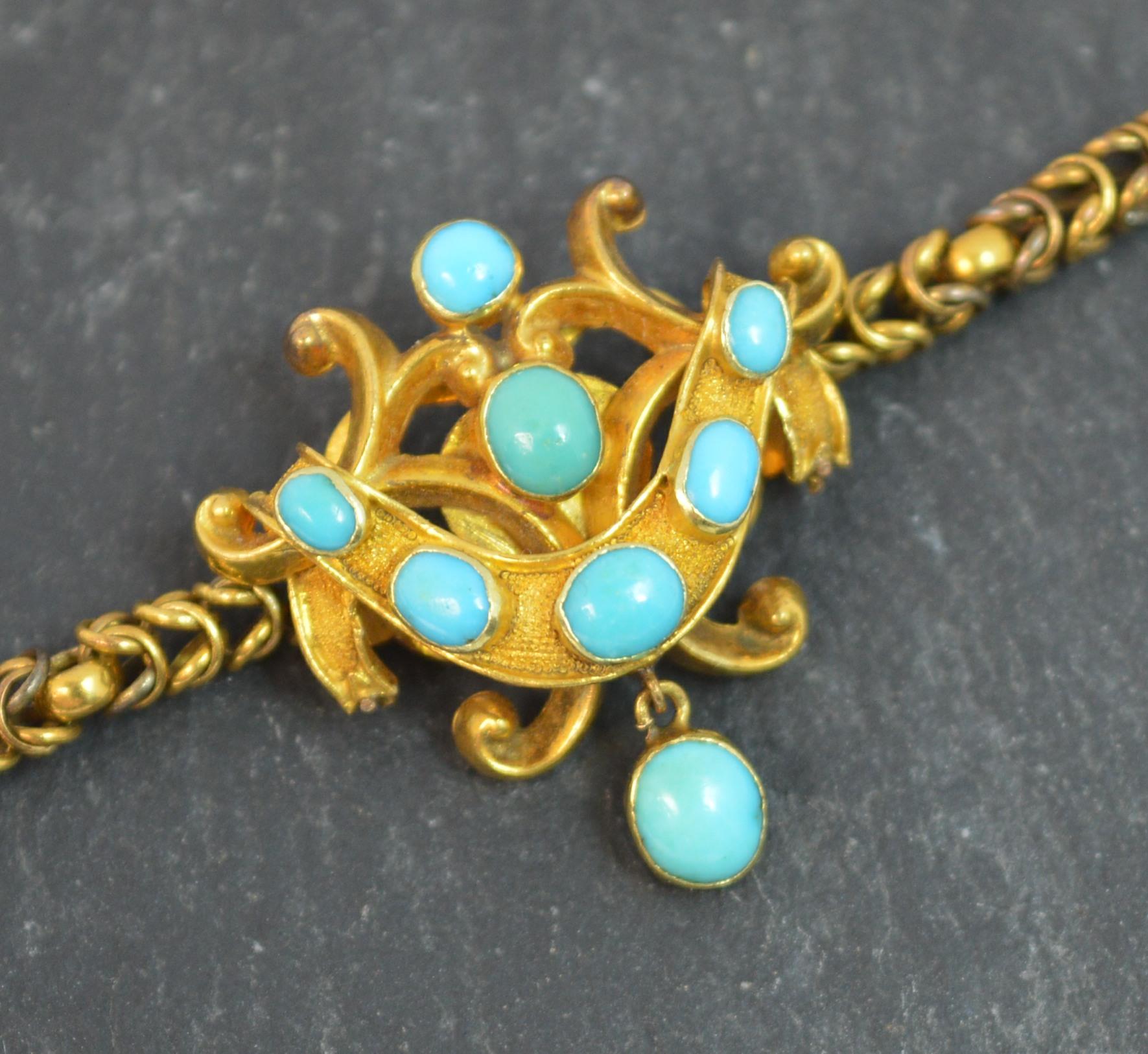 Women's Mid-Victorian 15 Carat Gold and Turquoise Fancy Snake Bracelet