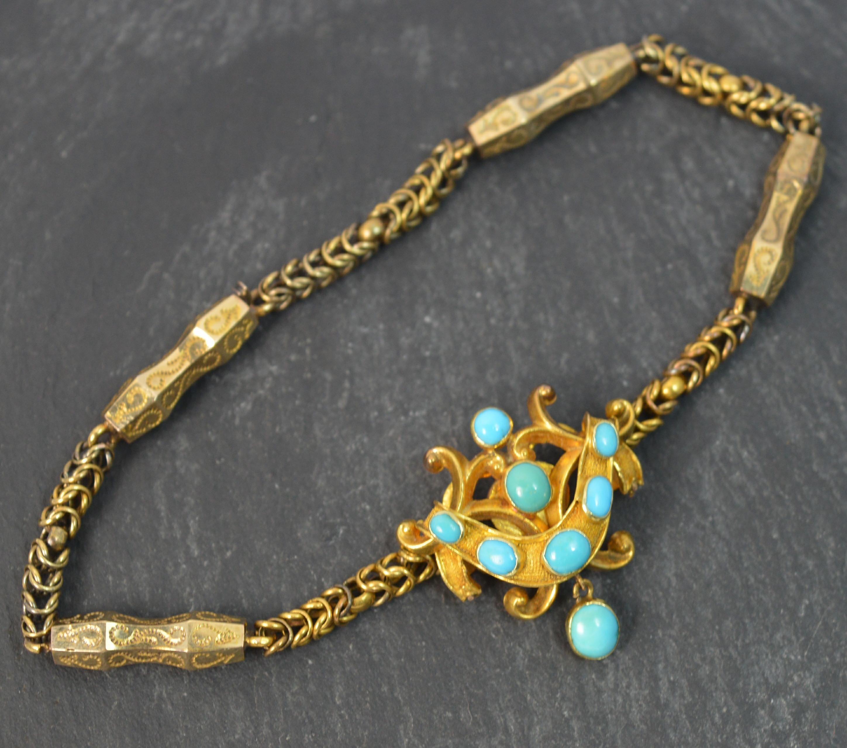 Mid-Victorian 15 Carat Gold and Turquoise Fancy Snake Bracelet 5
