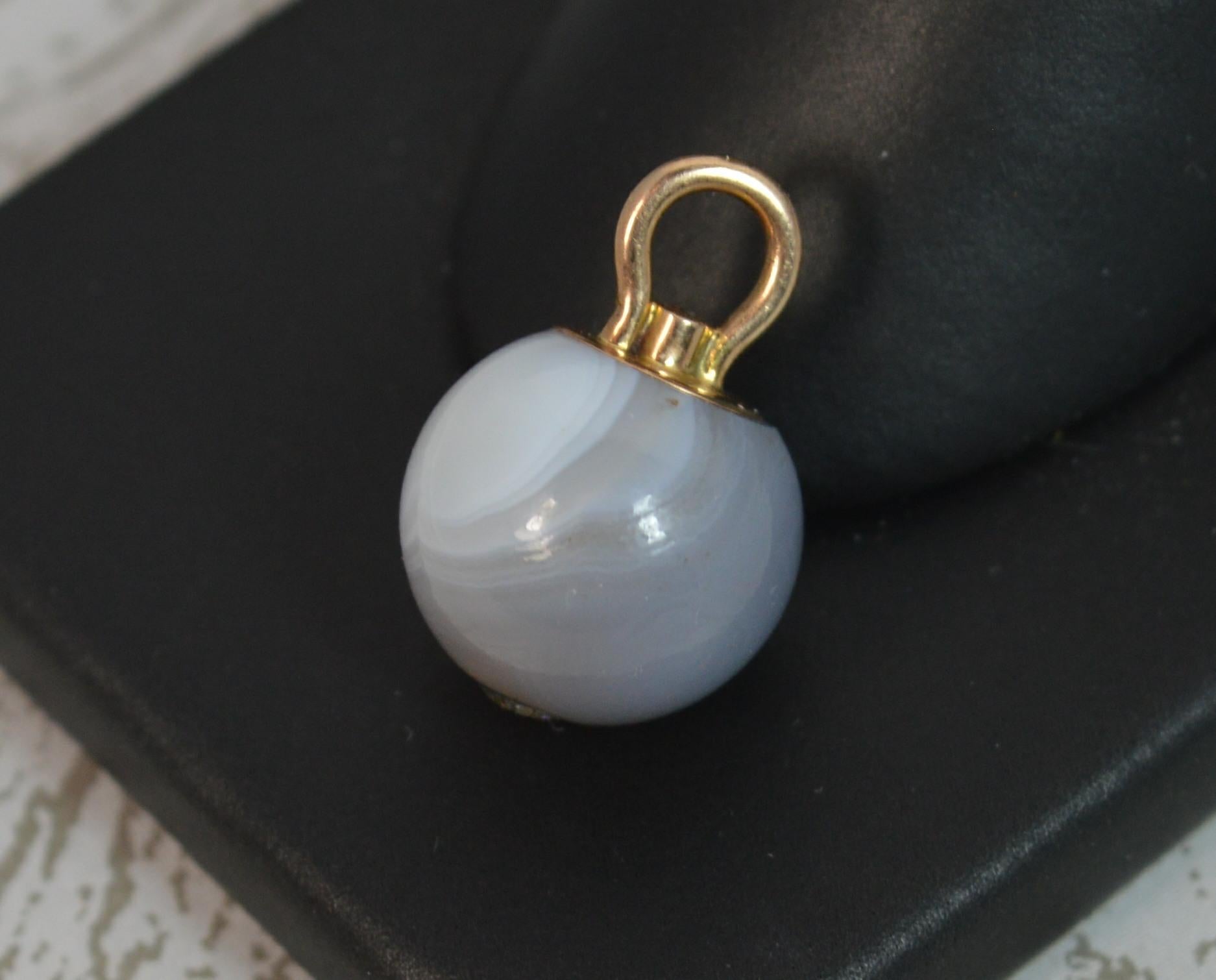 Mid-Victorian 15 Carat Gold Banded Agate Sphere with Old Cut Diamond Pendant 1