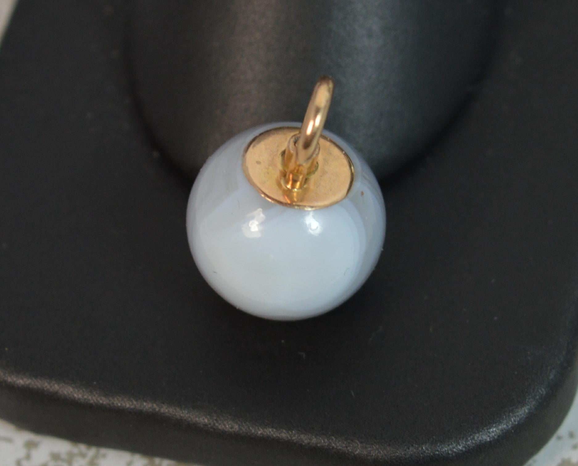 Mid-Victorian 15 Carat Gold Banded Agate Sphere with Old Cut Diamond Pendant 2