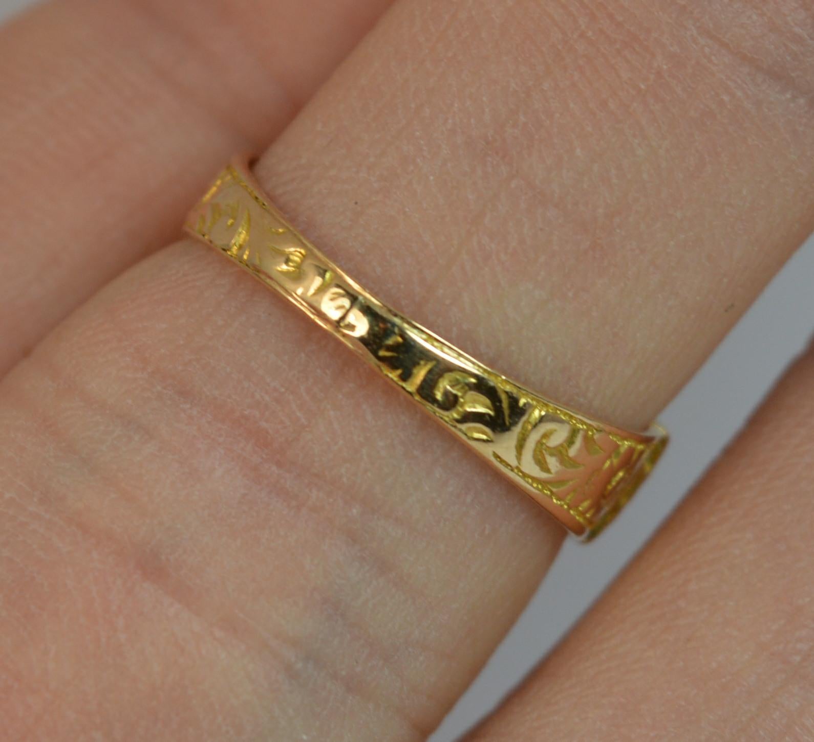 Mid Victorian 18ct Gold Old Cut Diamond Trilogy Stack Ring with Full Engraving Damen