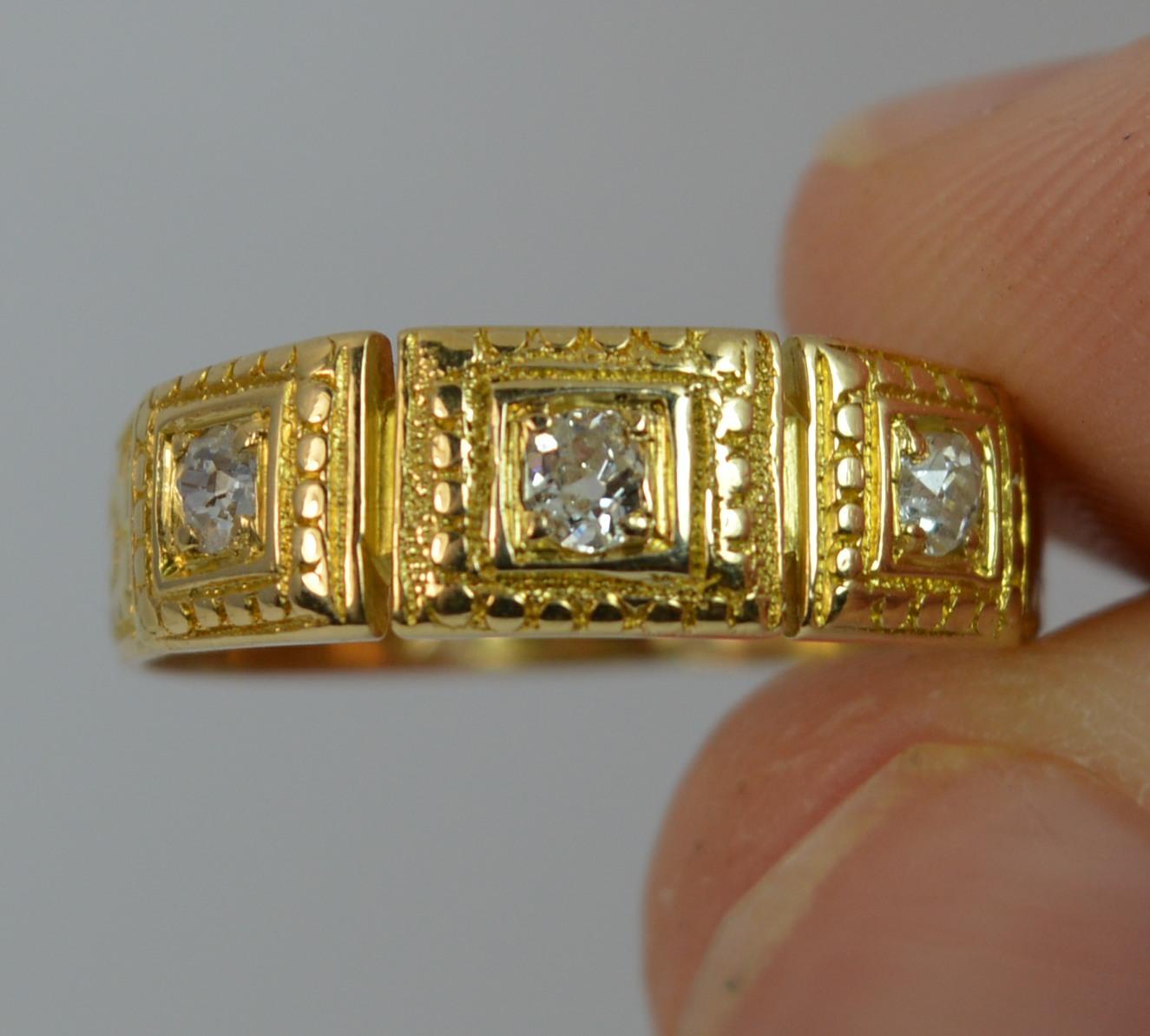 Mid Victorian 18ct Gold Old Cut Diamond Trilogy Stack Ring with Full Engraving 2