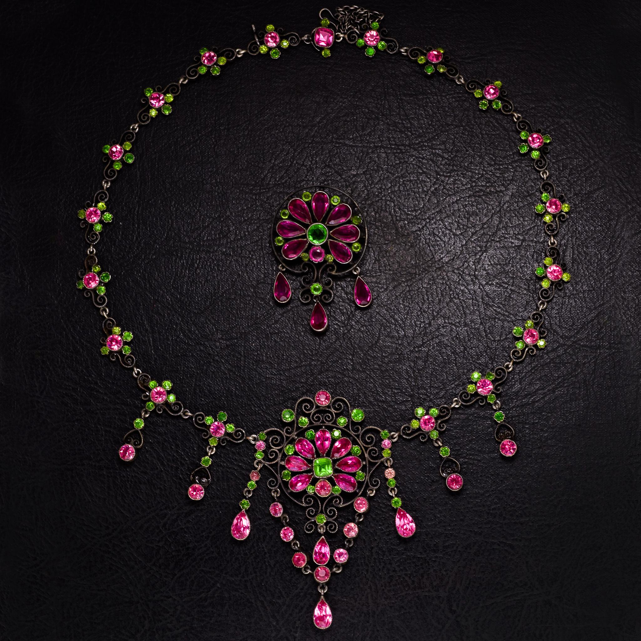 Mid Victorian Austro-Hungarian Paste Necklace and Brooch Suite 3