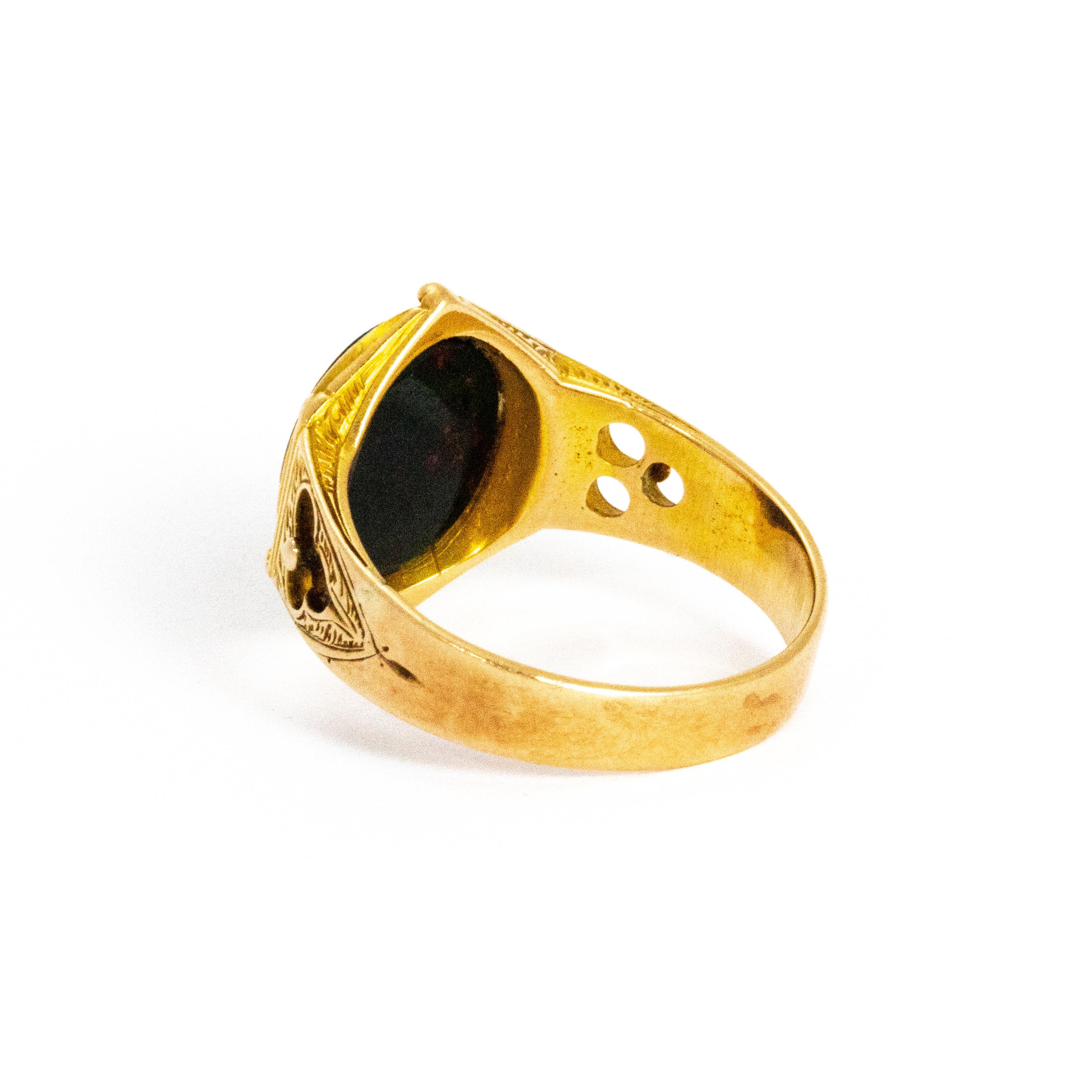 High Victorian Mid-Victorian Bloodstone 15 Carat Gold Masonic Ring