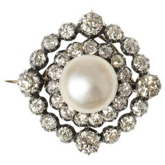 Mid Victorian Brooch with Natural Pearl and Diamonds, English, circa 1870