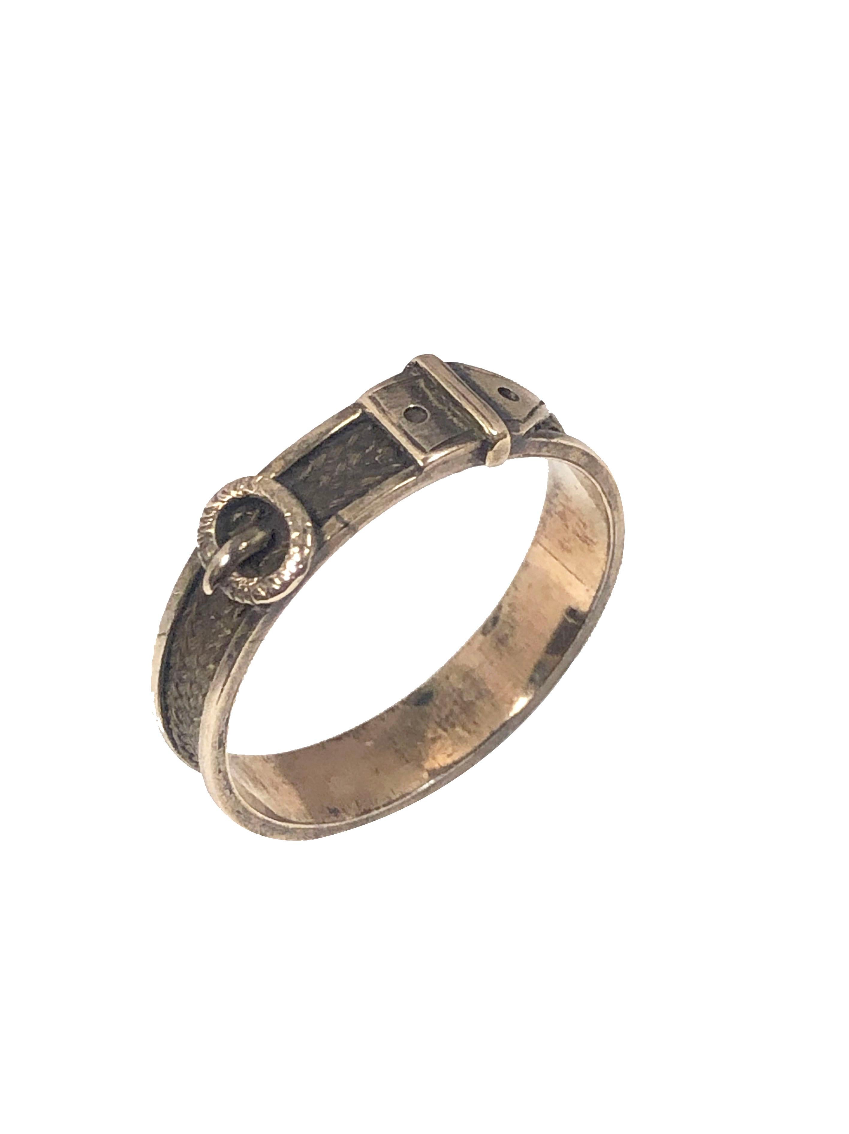 Mid Victorian Buckle Form Gold Mourning Memorial Ring For Sale 1