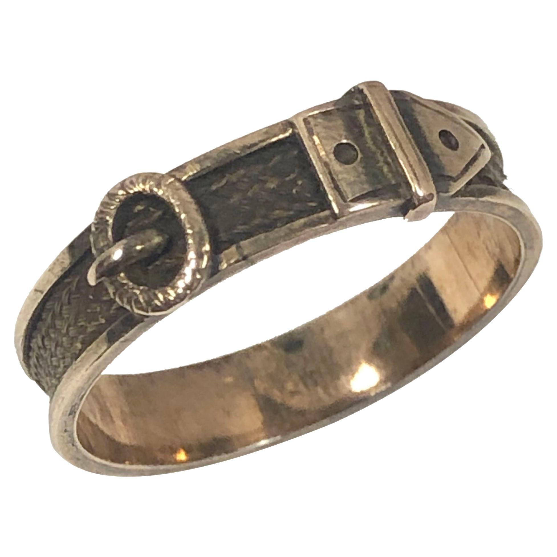 Mid Victorian Buckle Form Gold Mourning Memorial Ring