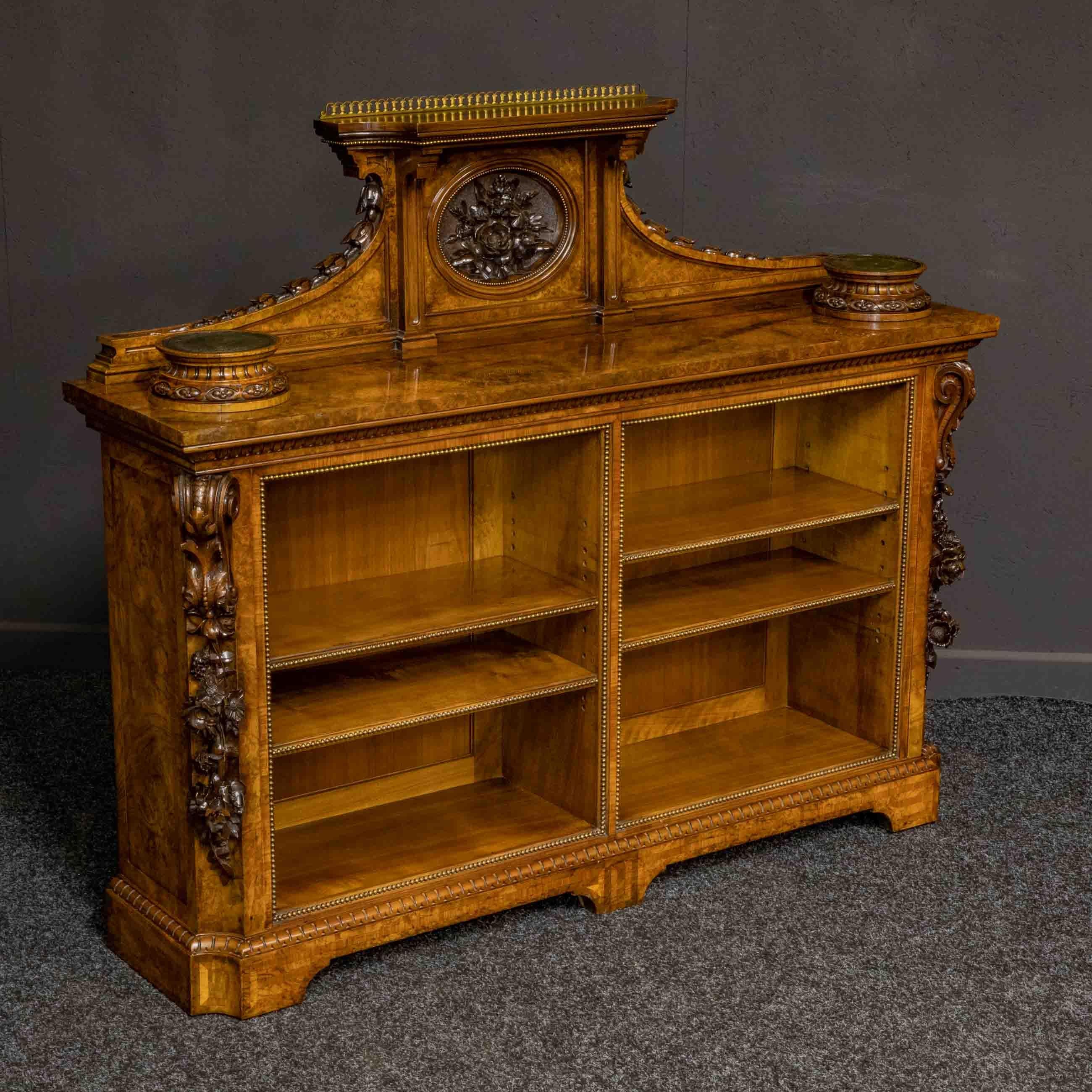 British Mid-Victorian Burr Walnut Bookcase