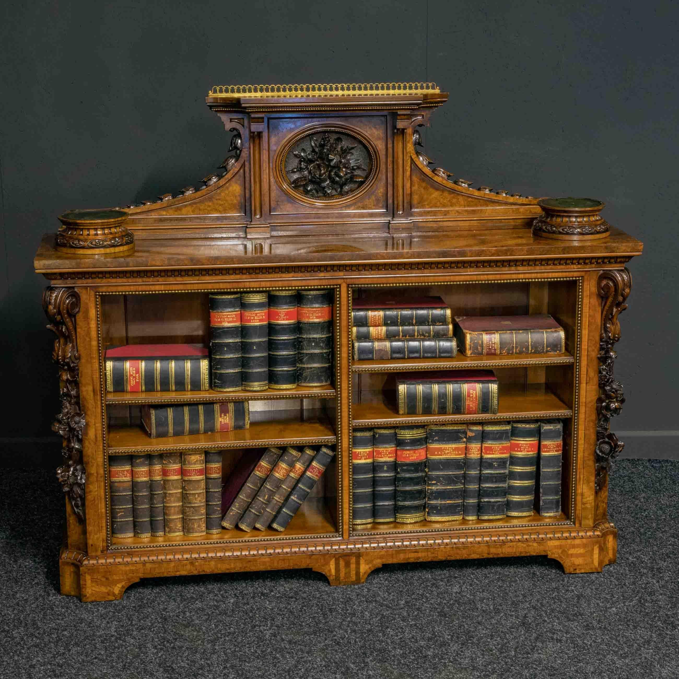 Inlay Mid-Victorian Burr Walnut Bookcase