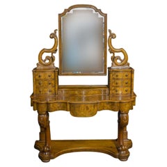 Antique Mid Victorian Burr Walnut Dressing Table