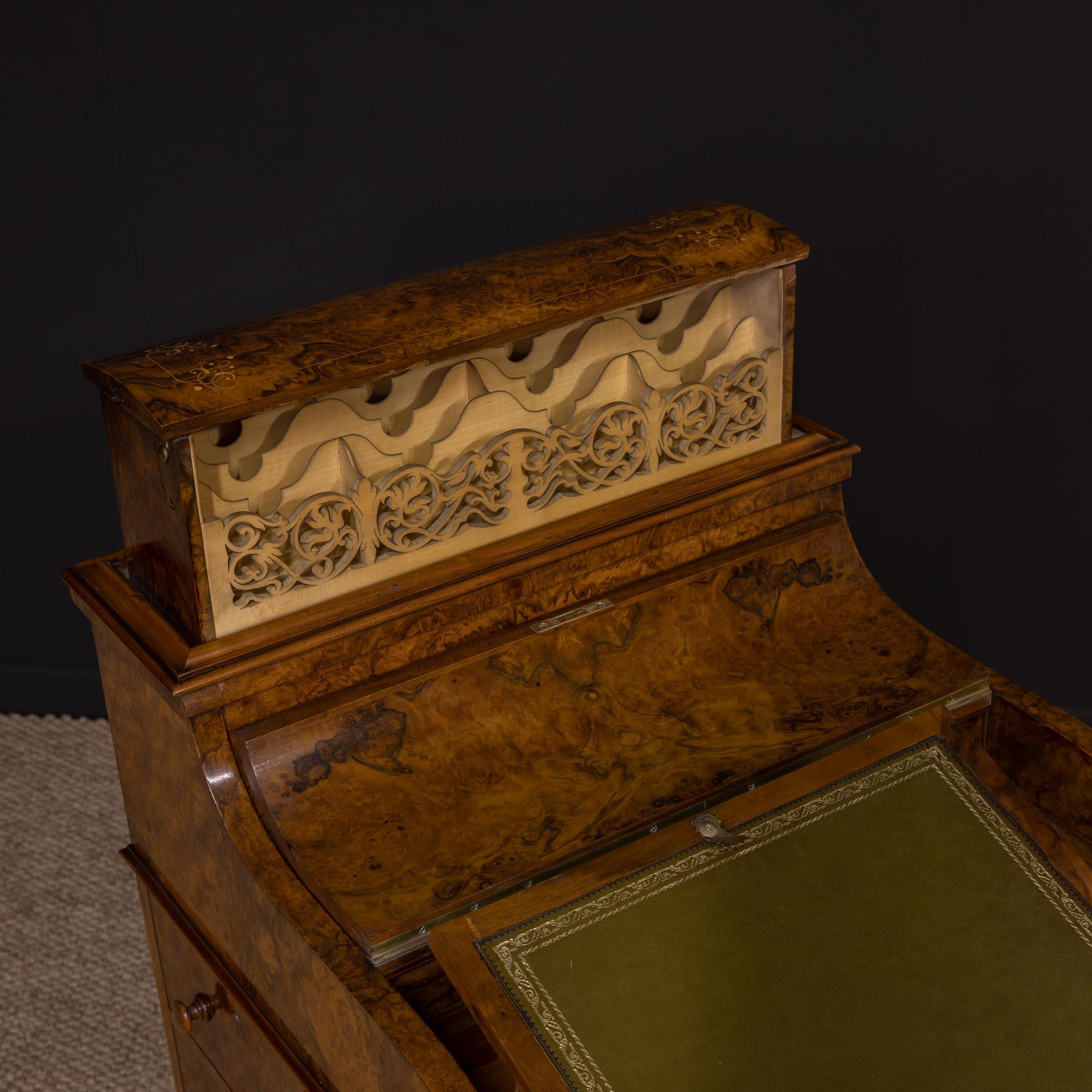 European Mid Victorian Burr Walnut Piano Top Davenport For Sale