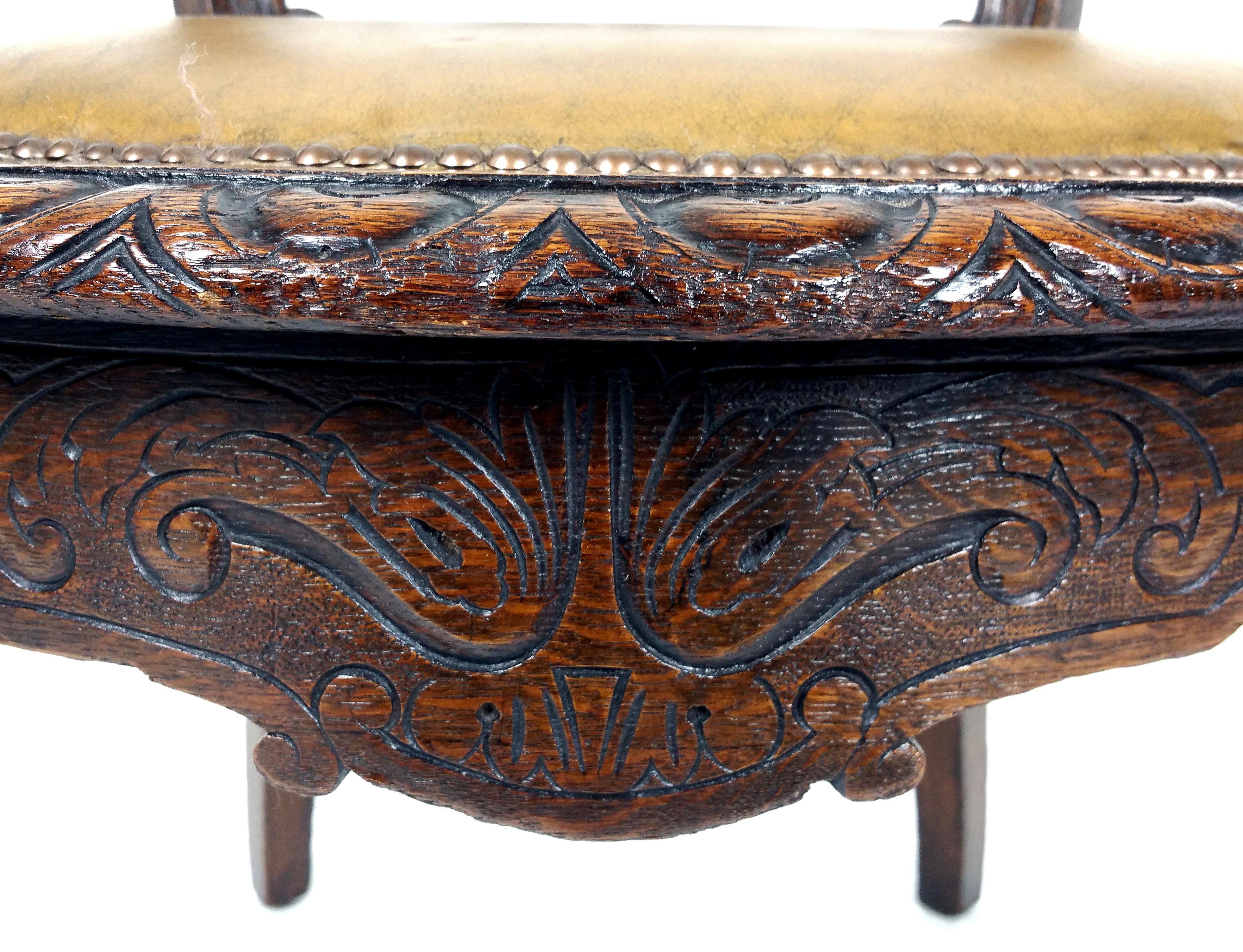 Mid-Victorian Carved Oak Tub Shaped Desk Chair 4