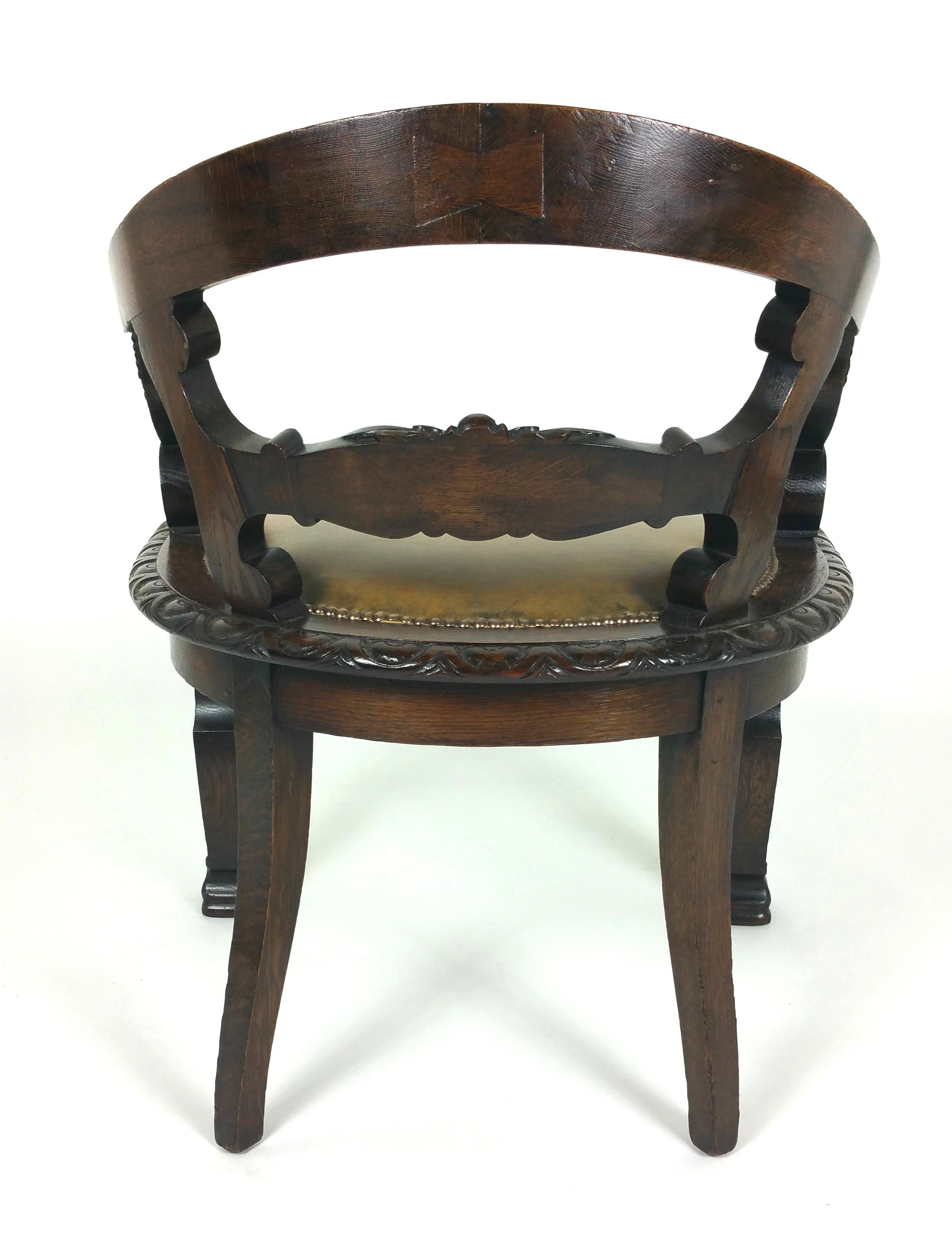 Mid-Victorian Carved Oak Tub Shaped Desk Chair 7