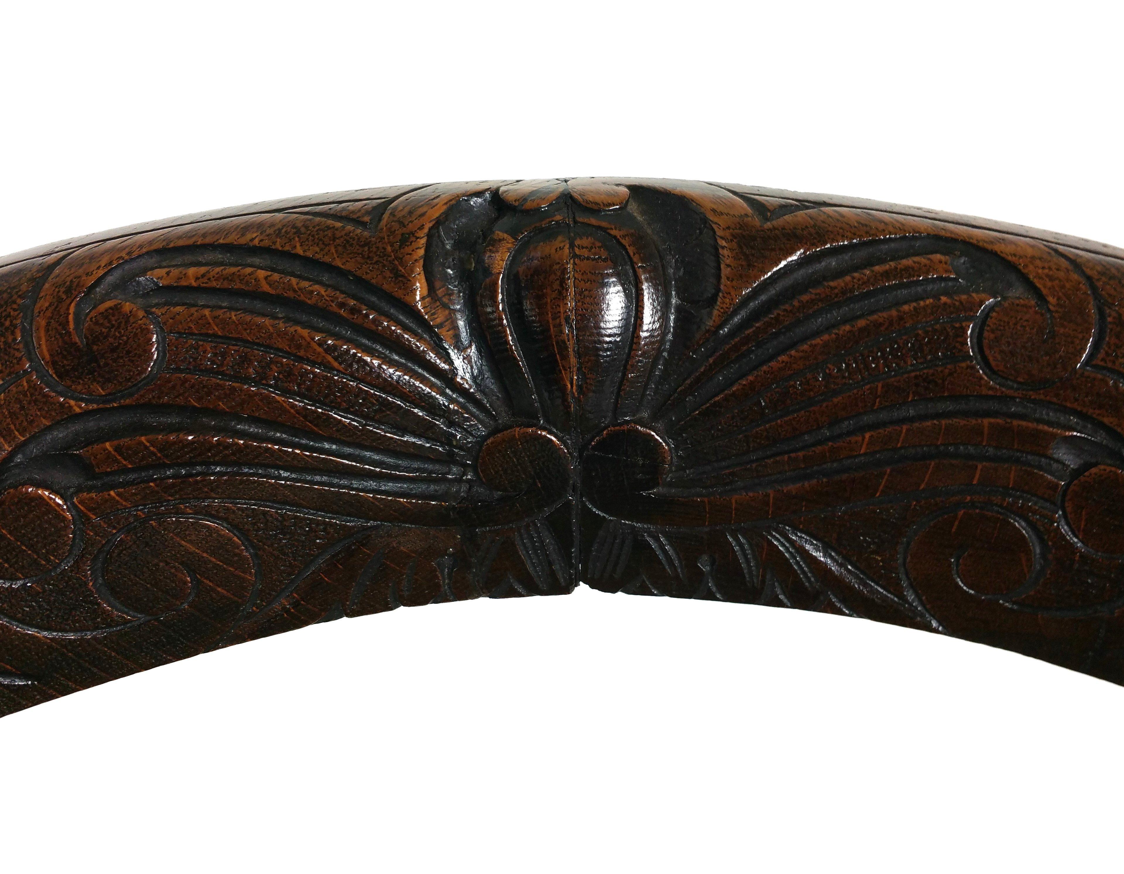 Mid-Victorian Carved Oak Tub Shaped Desk Chair In Good Condition In London, west Sussex