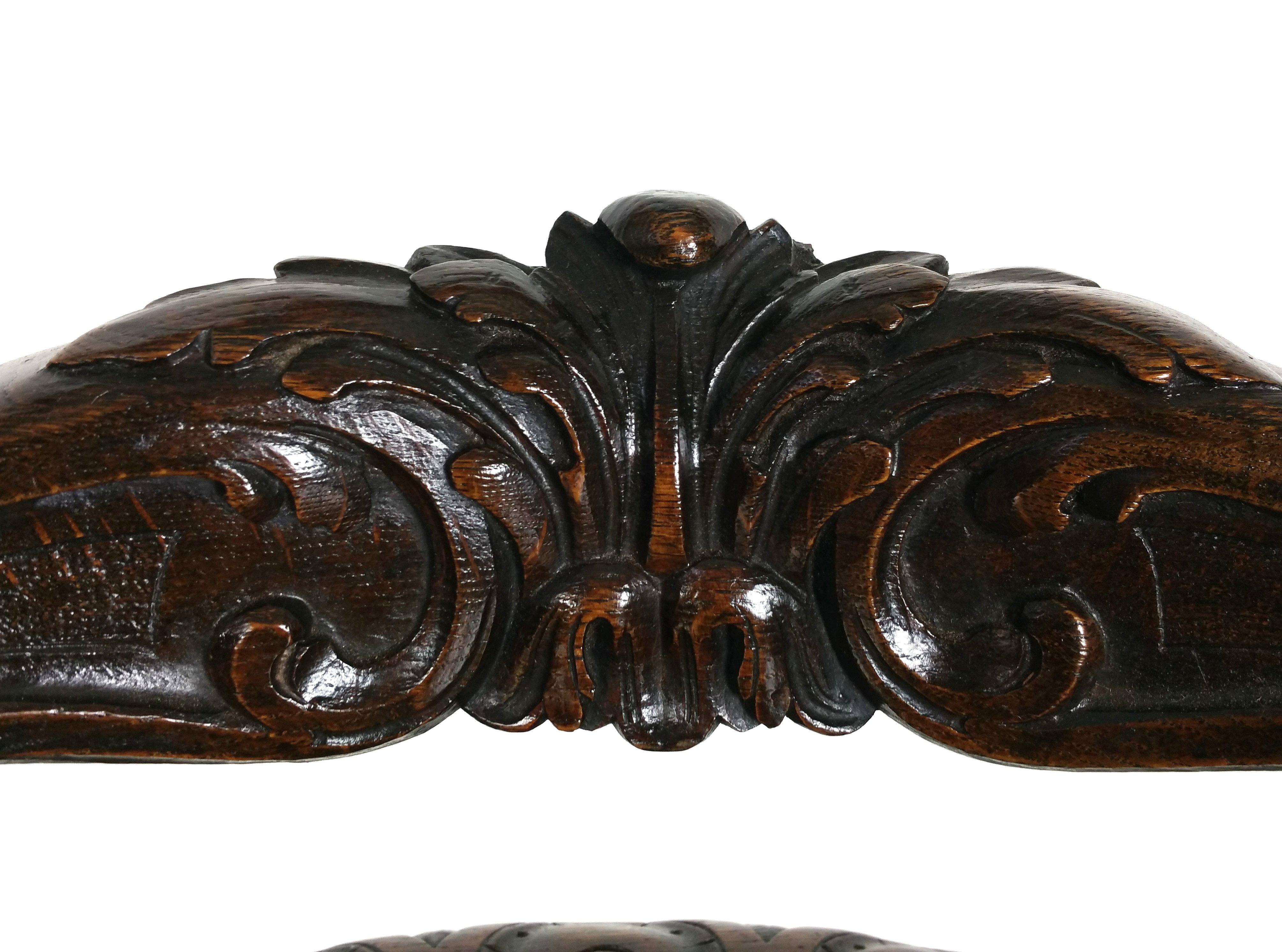 19th Century Mid-Victorian Carved Oak Tub Shaped Desk Chair