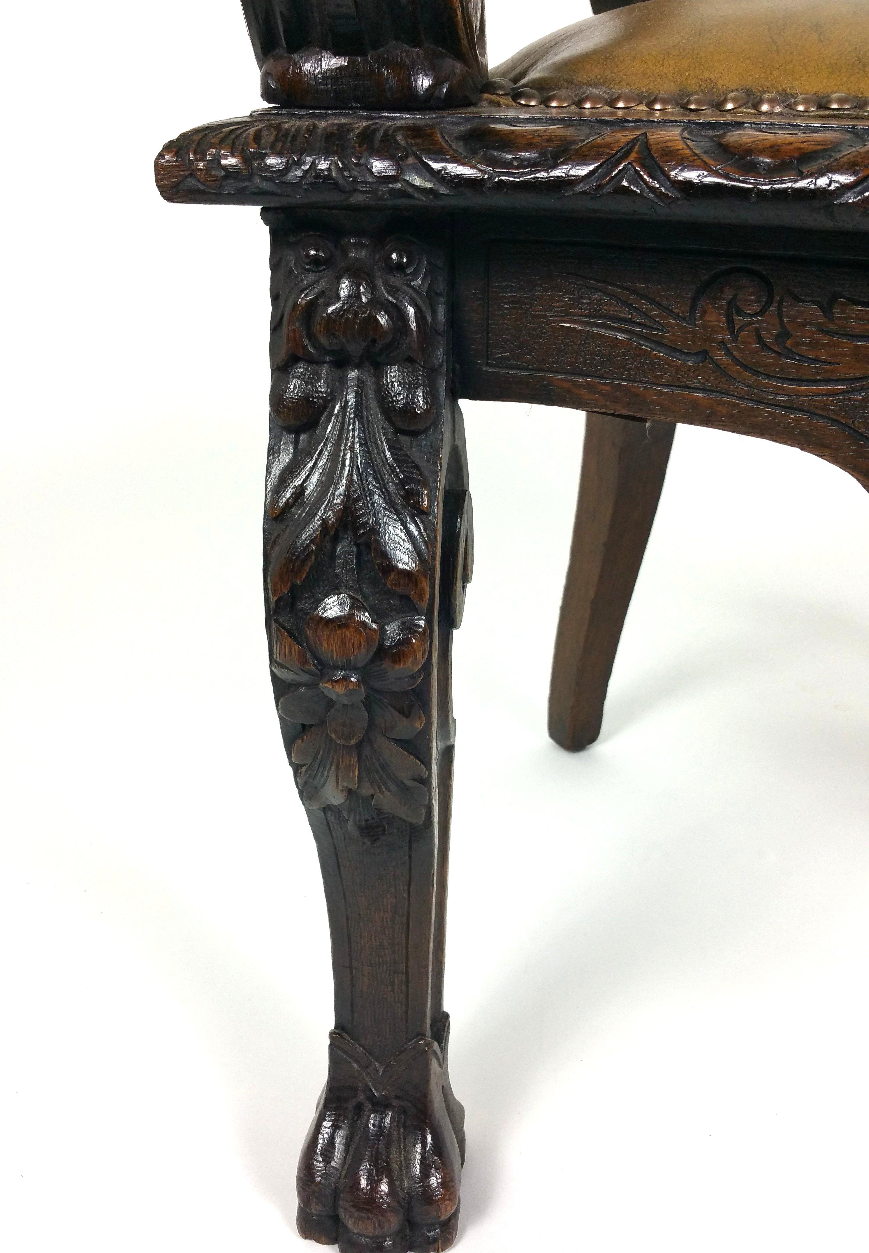 Mid-Victorian Carved Oak Tub Shaped Desk Chair 2