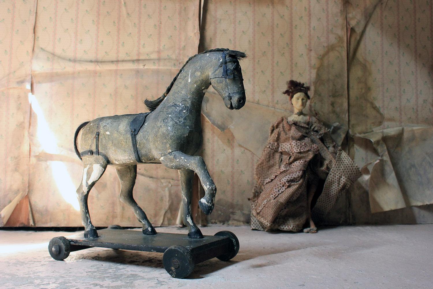 Mid-Victorian Carved Pine & Dappled Painted Pull-a-Long Horse, circa 1860-1870 7